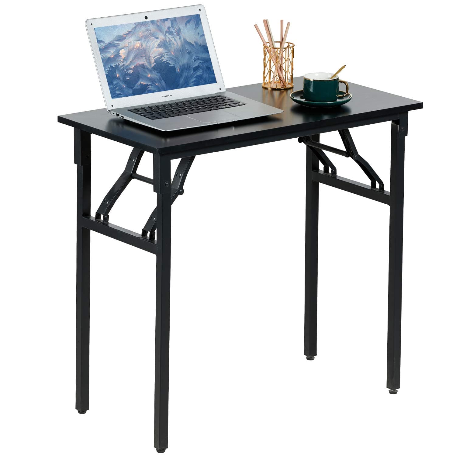 Itaar Small Computer Desk Folding Table, 31.5" Folding Desk No Assembly Required, Sturdy and Heavy Duty Writing Desk for Small Spaces, Black
