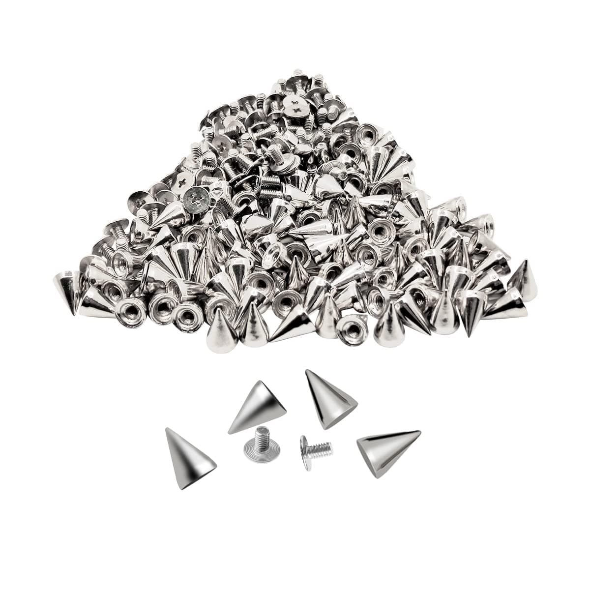 100 Pairs Cone Spikes Screwback Studs, Cone Silver Studs and Spikes Punk, DIY Leather Craft Cool Rivets Punk(7X10mm)