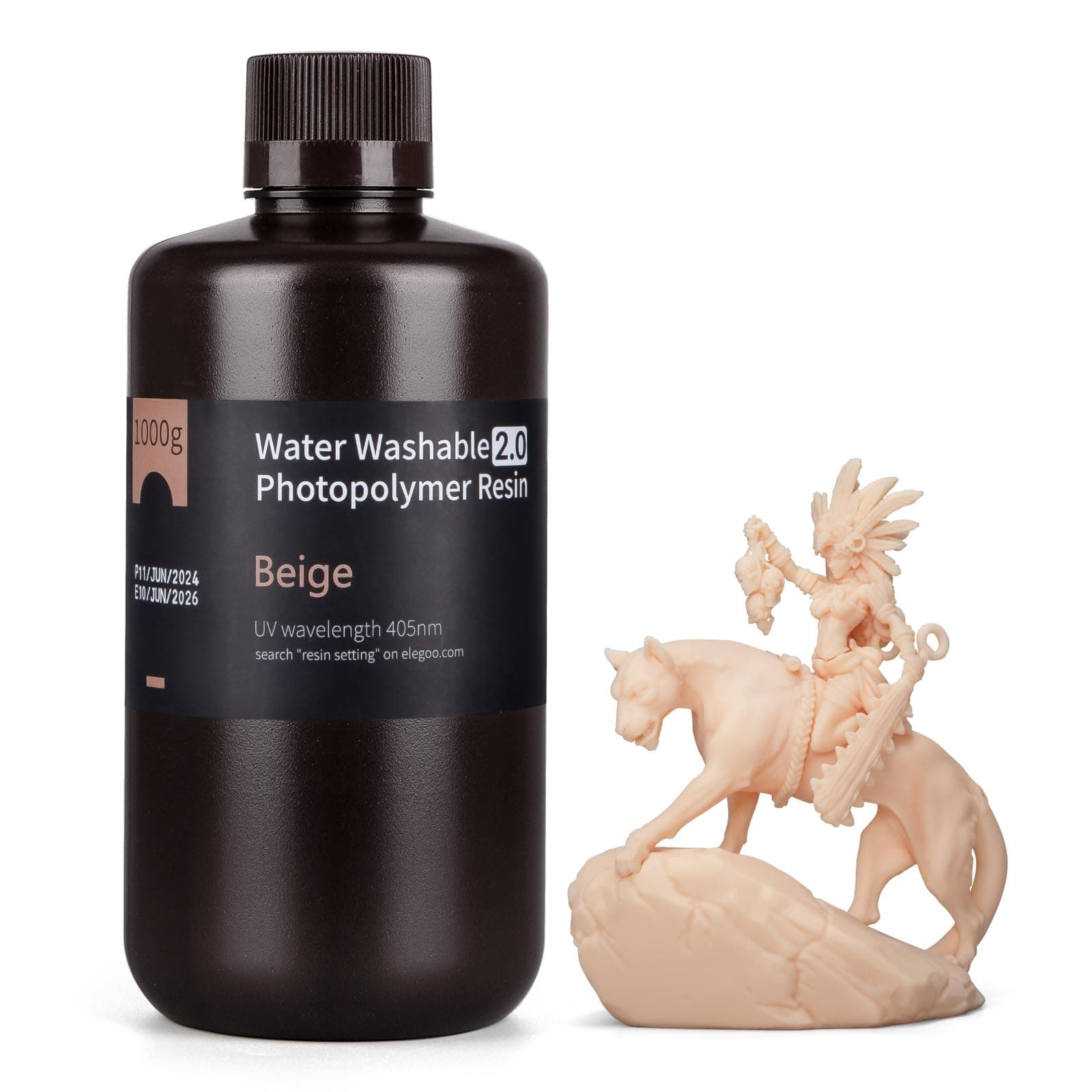 Water Washable 3D Printer Resin 2.0, Fast Curing Photopolymer Resin for Mars Saturn Jupiter MSLA DLP LCD 3D Printing, Beige 1000g