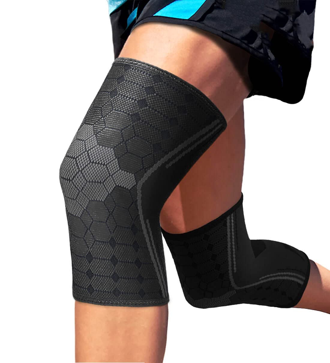Knee Compression Sleeves by (Pair) – Joint Protection and Support for Running, Sports, Knee Pain Relief – Knee Brace for Men and Women (Midnight Black, XX-Large)