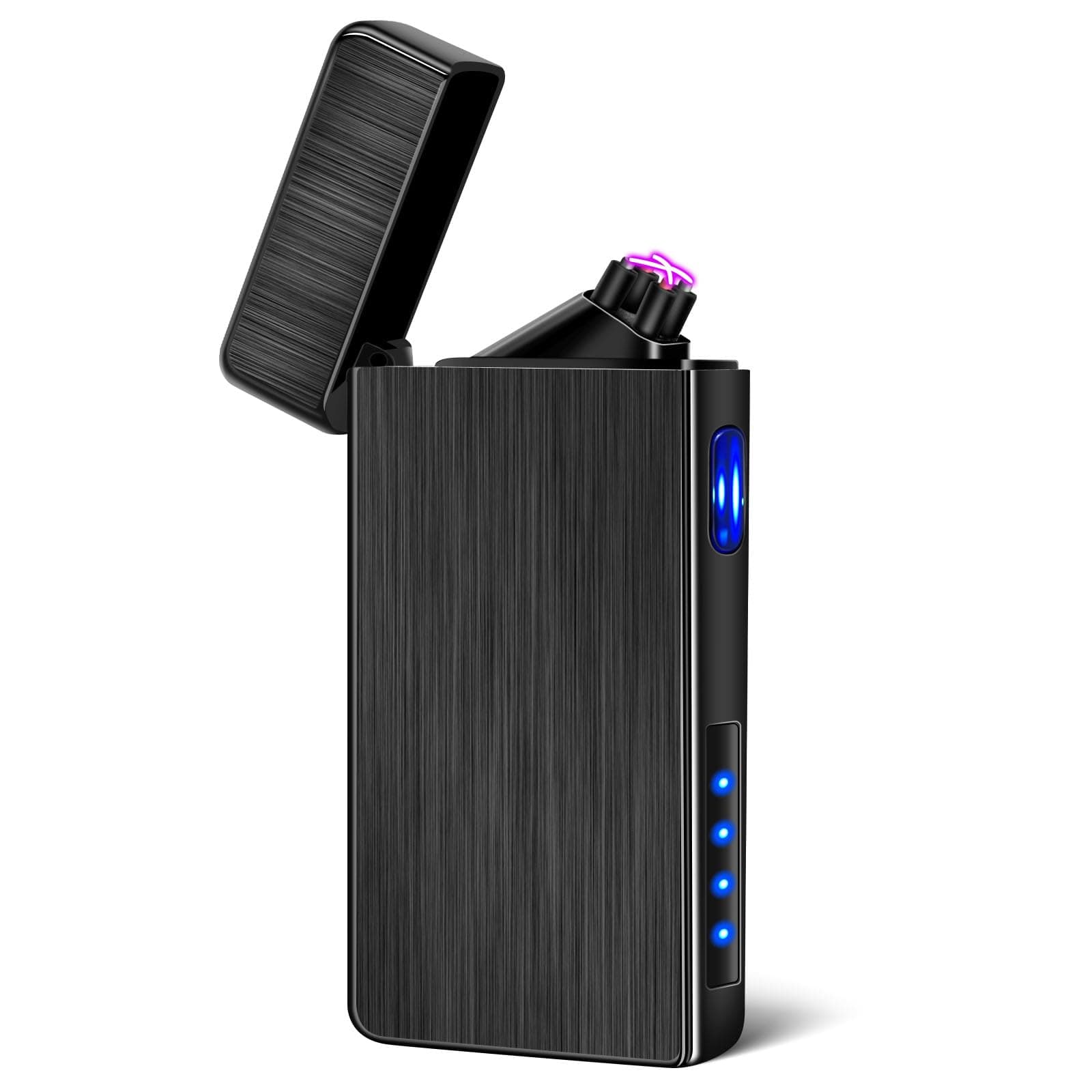 LcFun Electric Lighter USB Rechargeable Windproof Plasma Dual Arc Lighter, Flameless Cool Metal Lighters with LED Battery Indicator for Candles, Incense Stick, Outdoor Camping