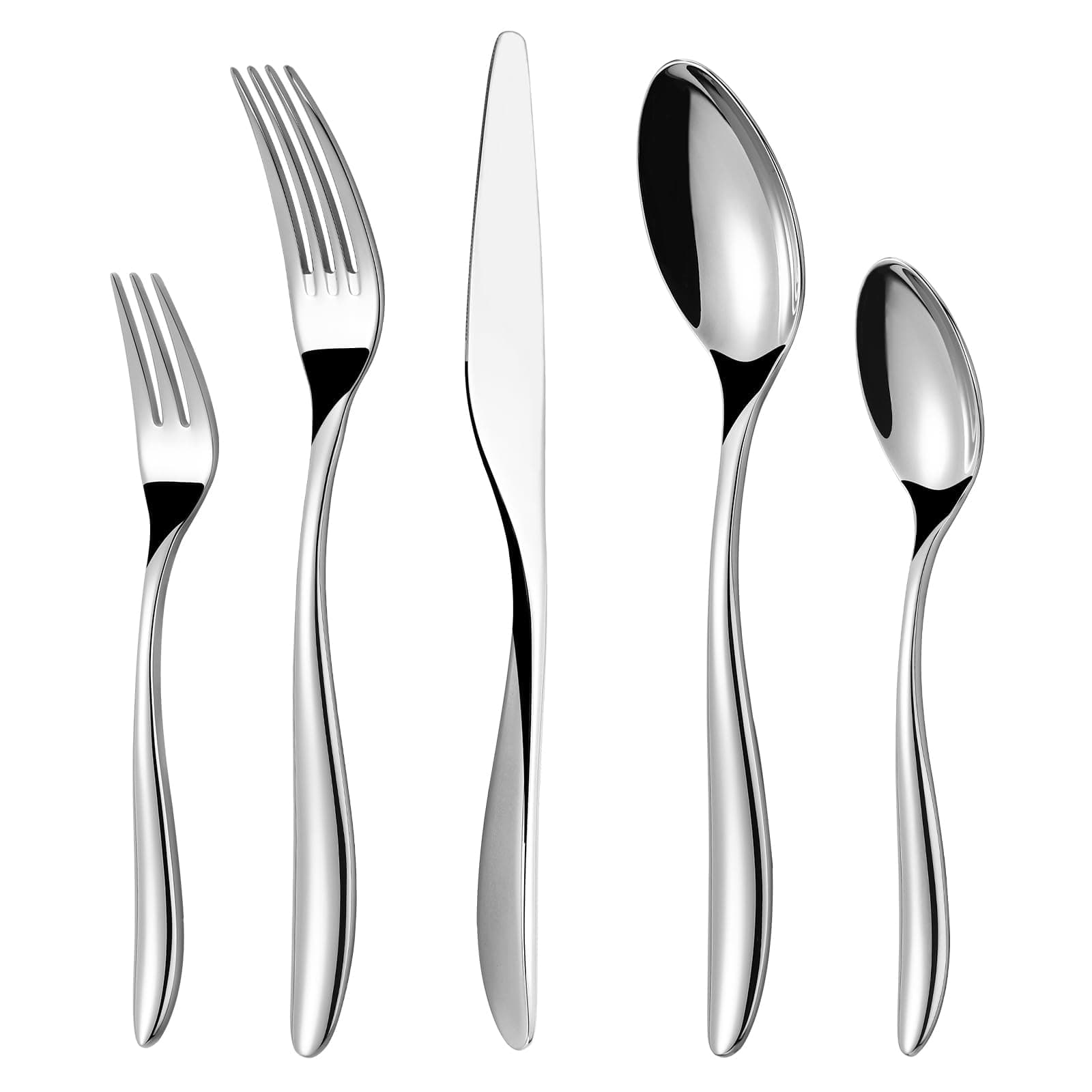5PCS Exquisite Silverware Set, 18-10 Stainless Steel Flatware Cutlery Set, Utensil Set for Home and Restaurant, Include Upgraded Knife Spoon Fork, Mirror Polished, Dishwasher Safe