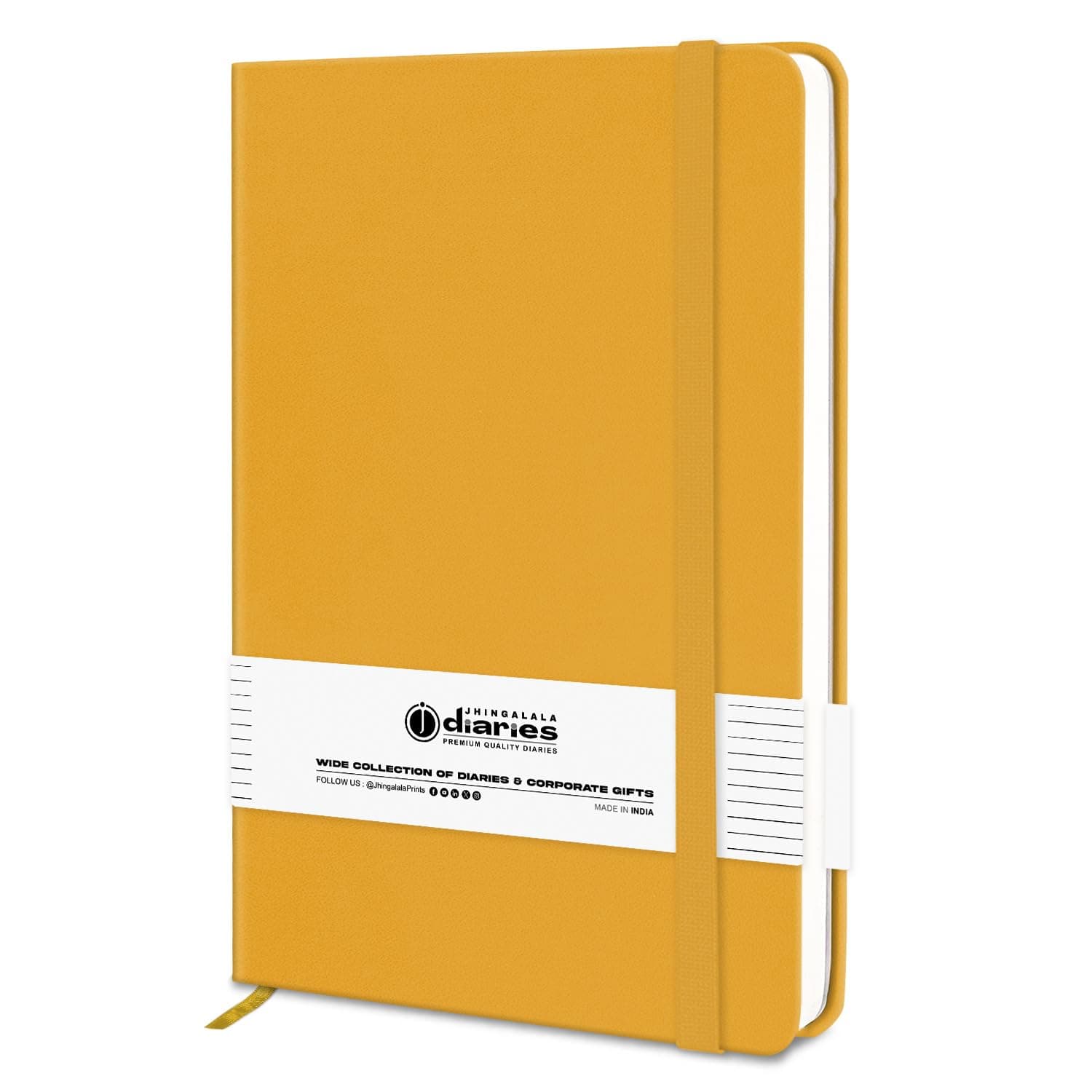 Jhingalala PU Leather Finish Hard Bound A5 Size Executive Diary Notebook with Elastic Closure (Yellow)