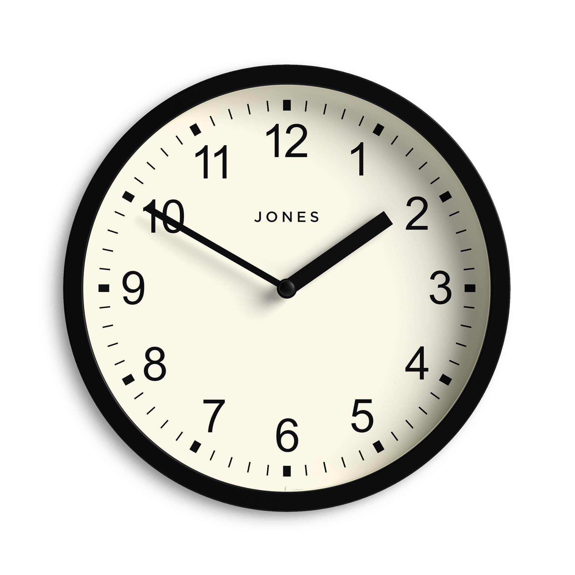 Jones Clocks® Spin wall clock | Small modern round clock | 20cm | Black | Easy to read numbers | Ideal for kitchen, office, children’s room or any small space