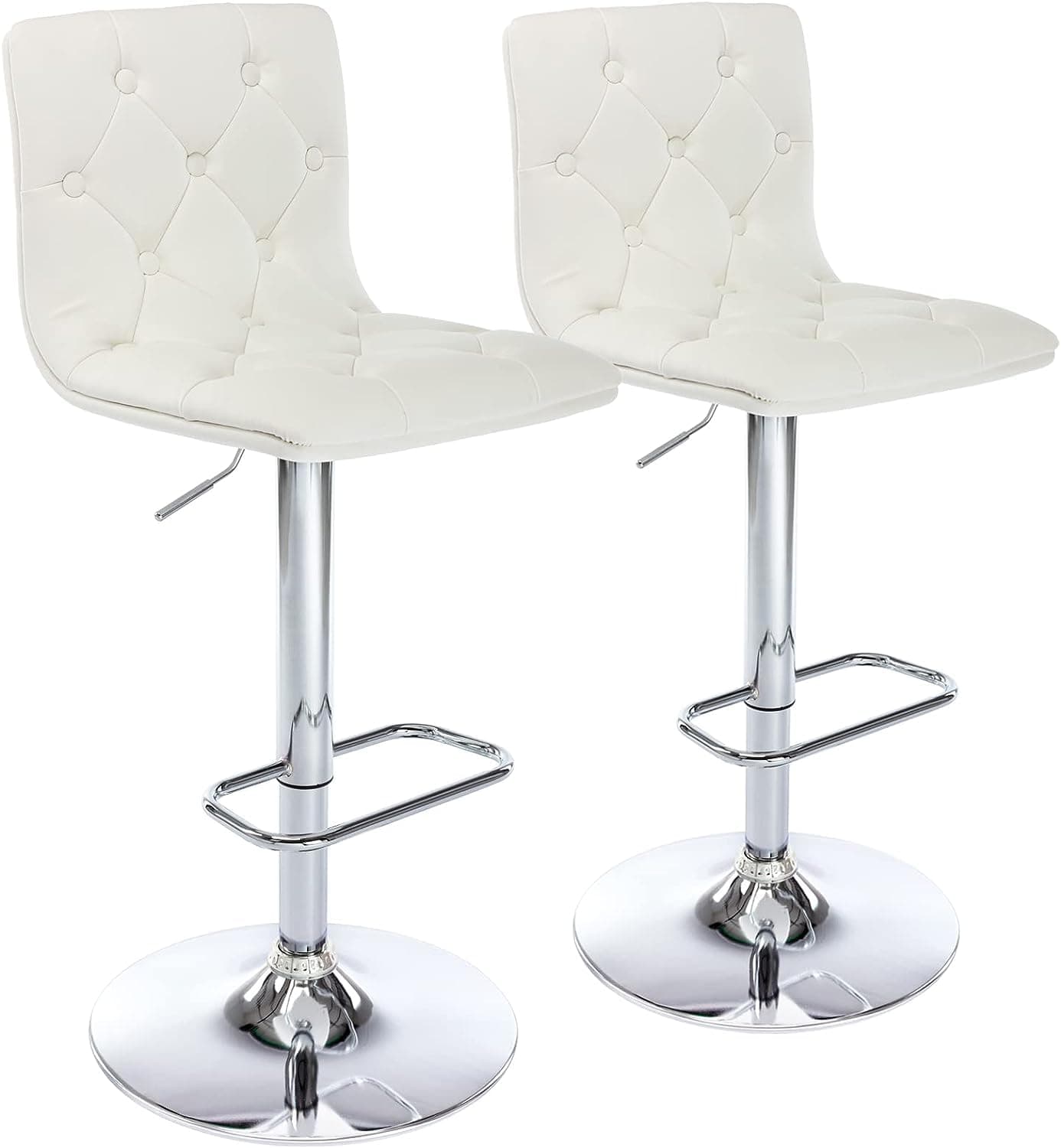 Adjustable Bar Stool with Durable Faux PU Leather and Rectangular Footrest Suit for Kitchen Bar or Counter Area Set of 2 Bar Chair (White)