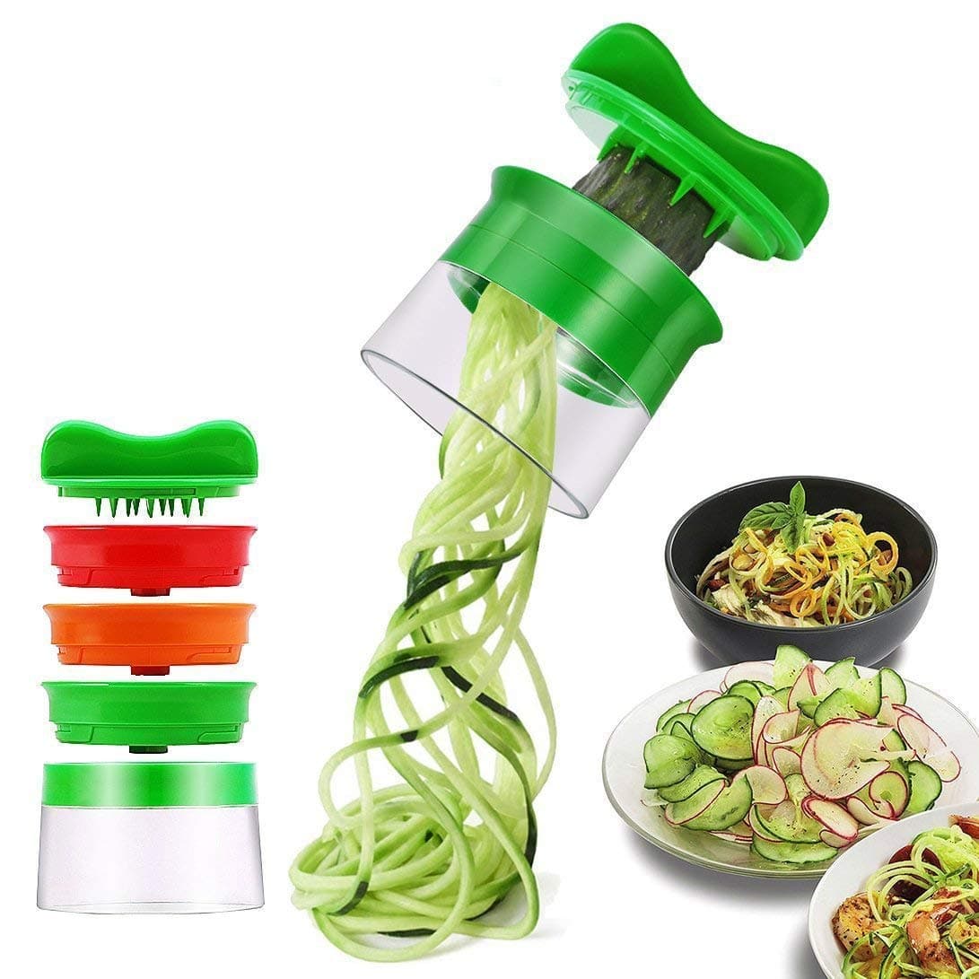 3 in 1 Cracking Hand Vegetable Spiralizer, 3 Blades Vegetable Slicer Spiral Cutter Slicer for Carrot Cucumber Slicer, Potato, Squash - Zucchini - Onion