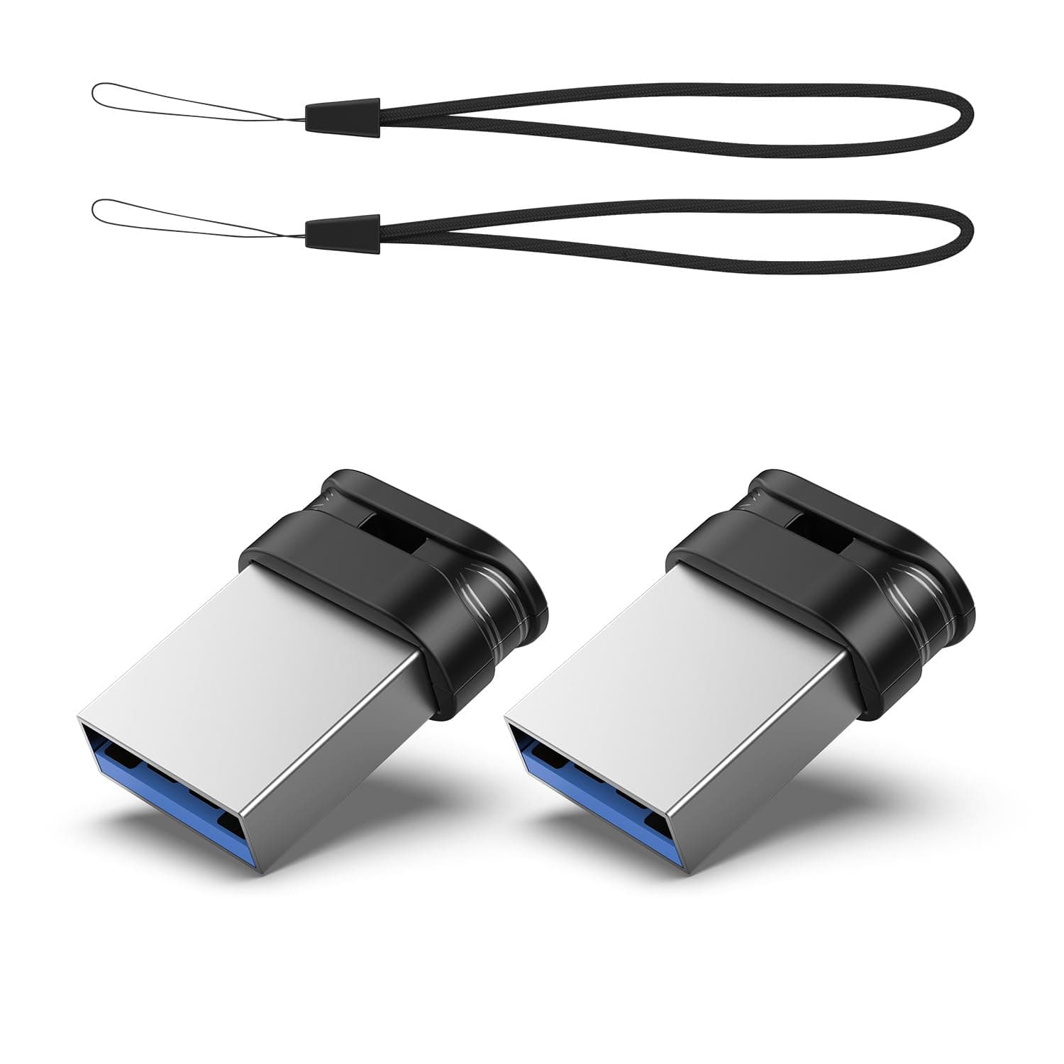 RAOYI 2 Pack 64GB USB 3.0 Flash Drive,Mini Fit USB Stick Ultra Slim Thumb Drive Jump Drive Zip Drive Pen Drive with Lanyard-Black