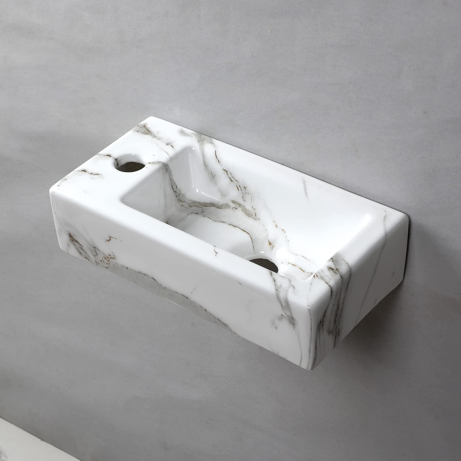 Marble Wall Hung Basin Sink Small Bathroom Sink Rectangle Ceramic Wash Basin (Left Hand)…