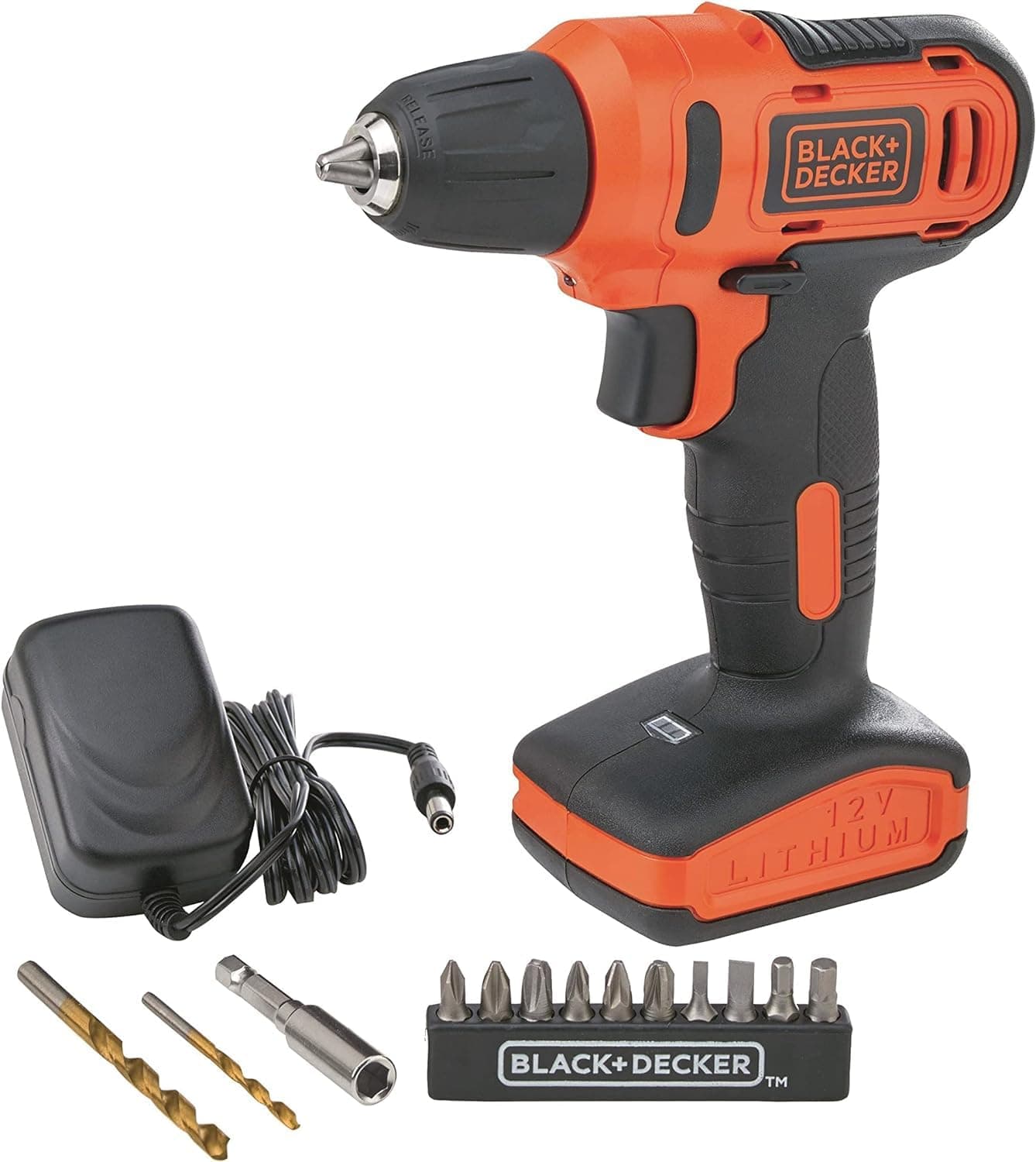 Black+Decker - 12V Cordless Drill with 13 bits in kitbox for Drilling and Clamping 1.5Ah 900rpm, Orange/Black Ld12Sp-B5 2 Years Warranty