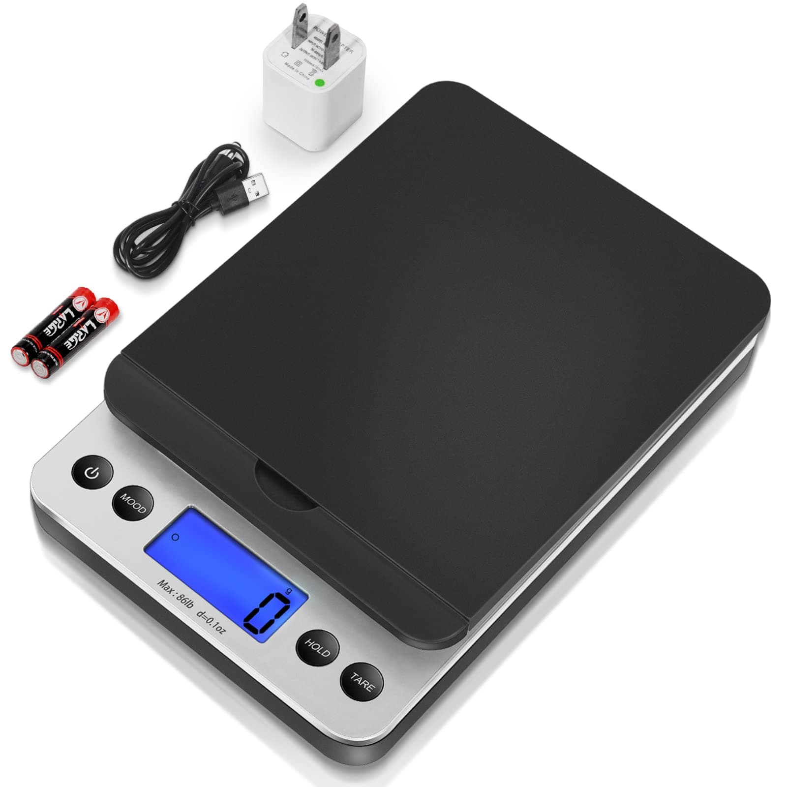 Shipping Scale, 86lb Postal Scale with Hold and Tear Function, 5 Units, Auto-Off, Postage Scale for Packages Mailing Small Business, AC Adapter & Battery Included