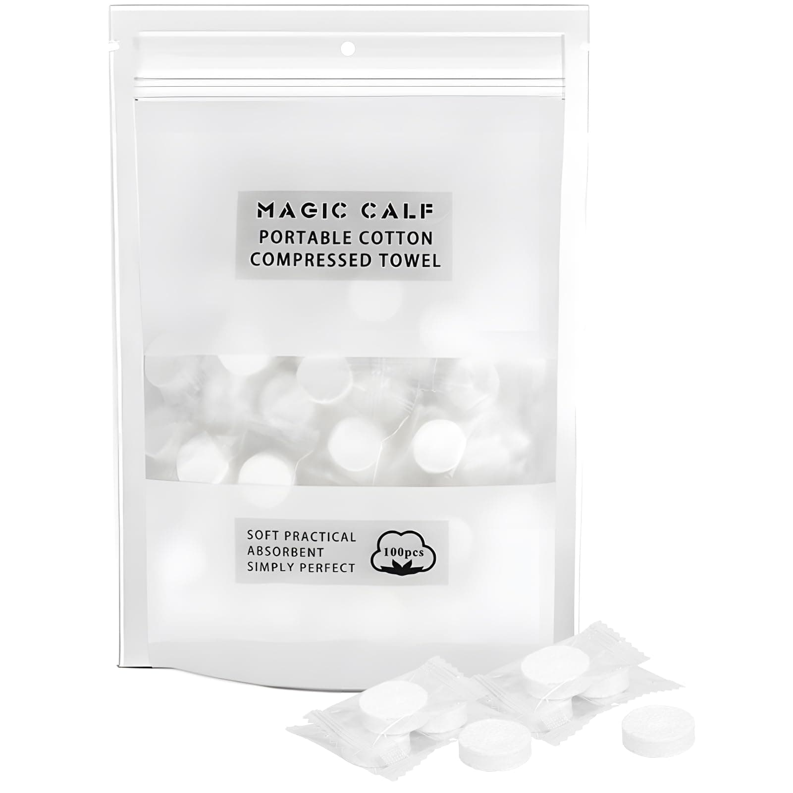 Classycoo Compressed Towel 100 PCS Mini Tablets Disposable Portable Face Towel Cotton Coin Tissue for Travel, Camping, Hiking, Sport, Beauty Salon, Home Hand Wipes and Other Outdoor Activities (White)
