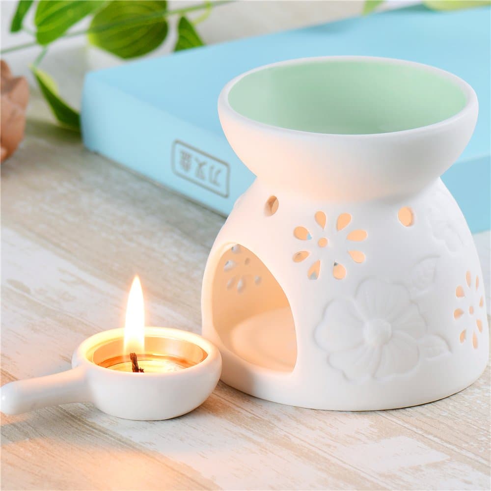 Jinvun Ceramic Wax Melts Warmer Great For Meditation, Aromatherapy – Diffuser Used With Tea Lights -Ideal For Wedding Gifts & Indoor, Outdoor Gatherings – Great Decoration Air Freshener (Green)