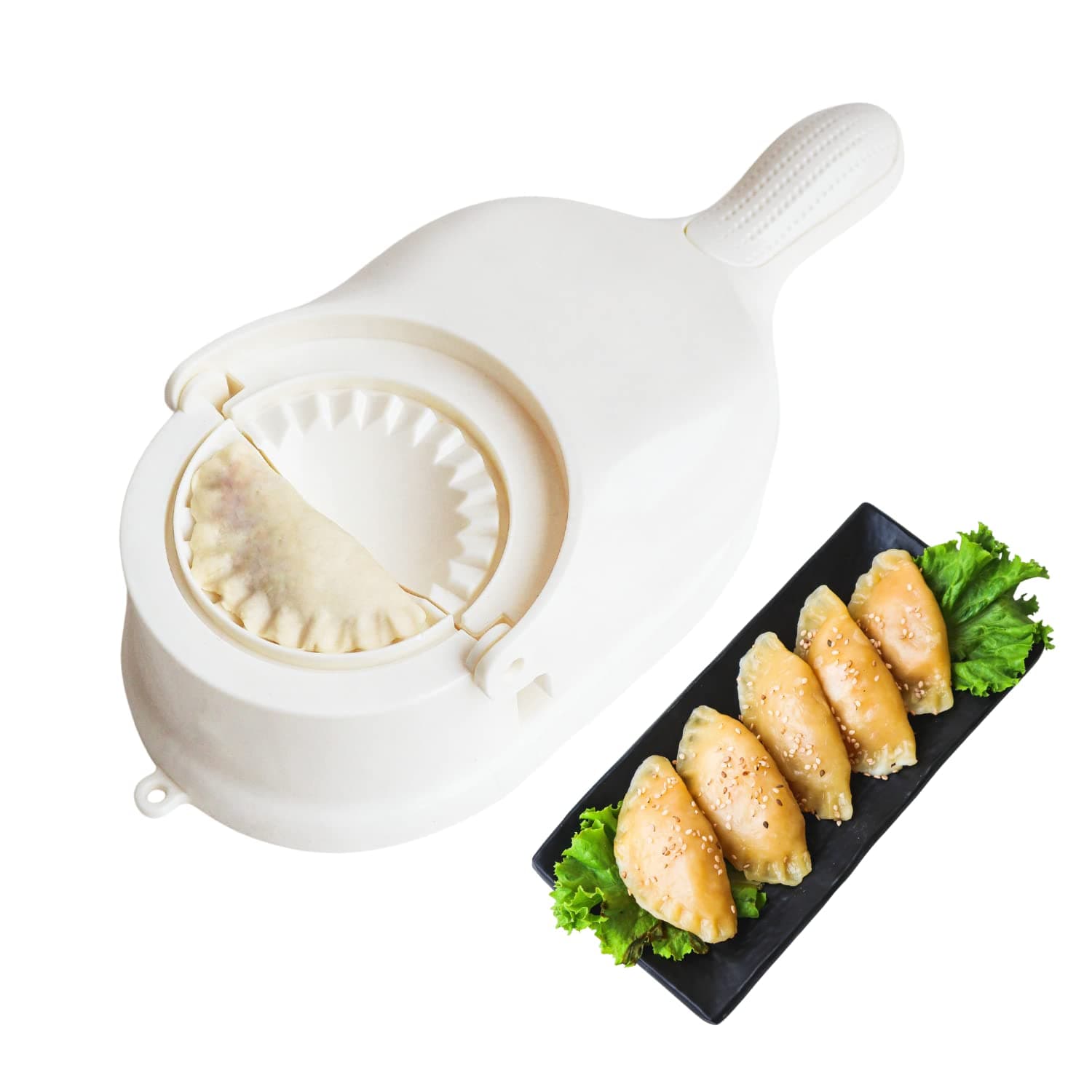 InstaCuppa Dumpling Maker And Momos Maker, 2 In 1 Press And Mould Manual Dumpling Maker,Plastic,White, 25 x 10 x 7 Centimeters