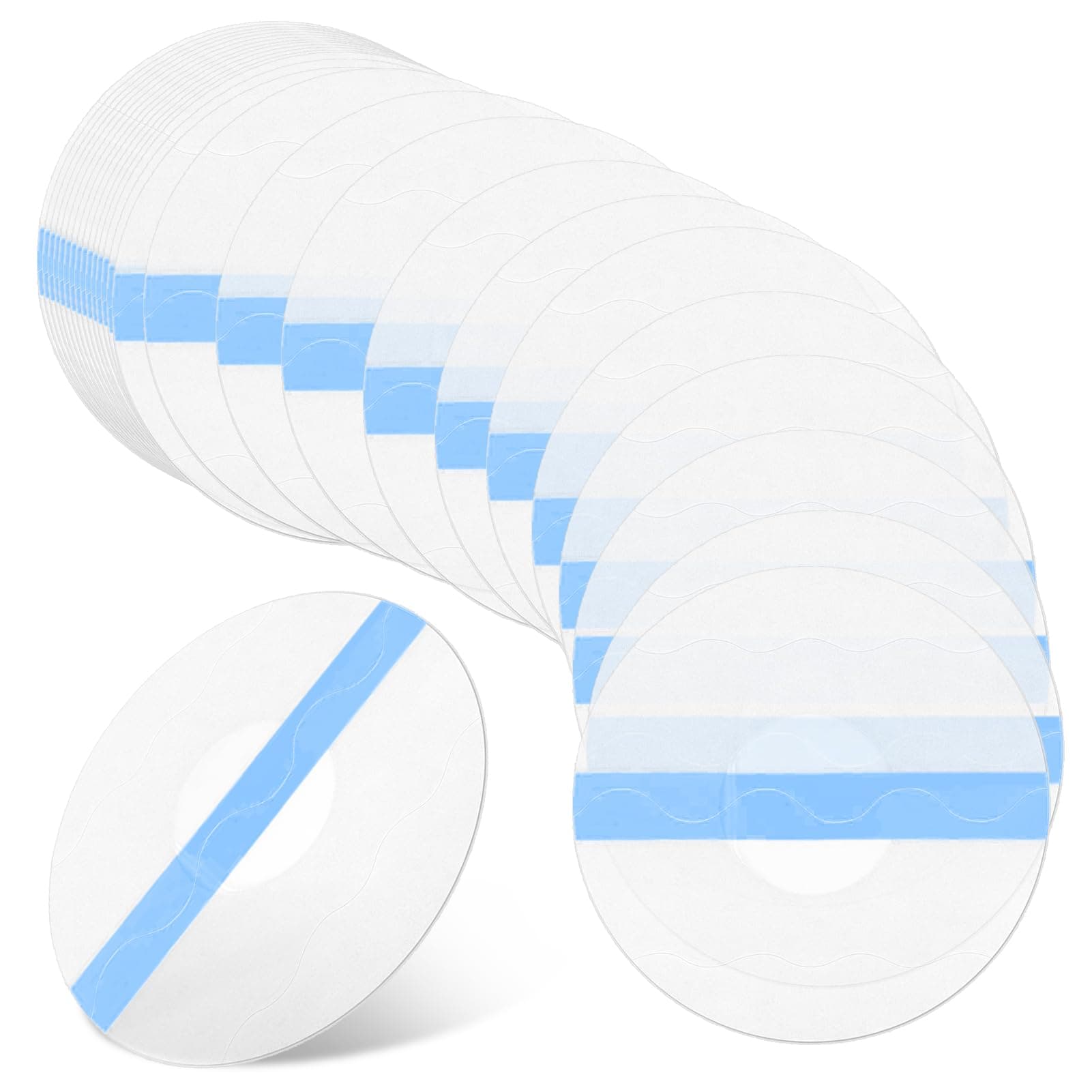 50 Pack Sensor Covers, Compatible With Freestyle Libre 1/2/3, Waterproof Adhesive Blue CGM Patches Transparent Breathable Glucose Monitor Protector On The Center Long Lasting Without Hole For Swimming