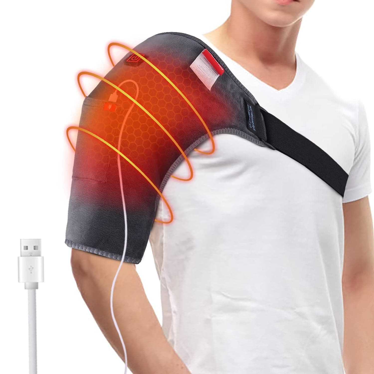 EBOFAB Heated Shoulder Brace Wrap, Adjustable Electric 3 Temperature Setting Shoulder Pad, Portable Shoulder Massager Strap for Relieving Muscle Pain,Tendonitis