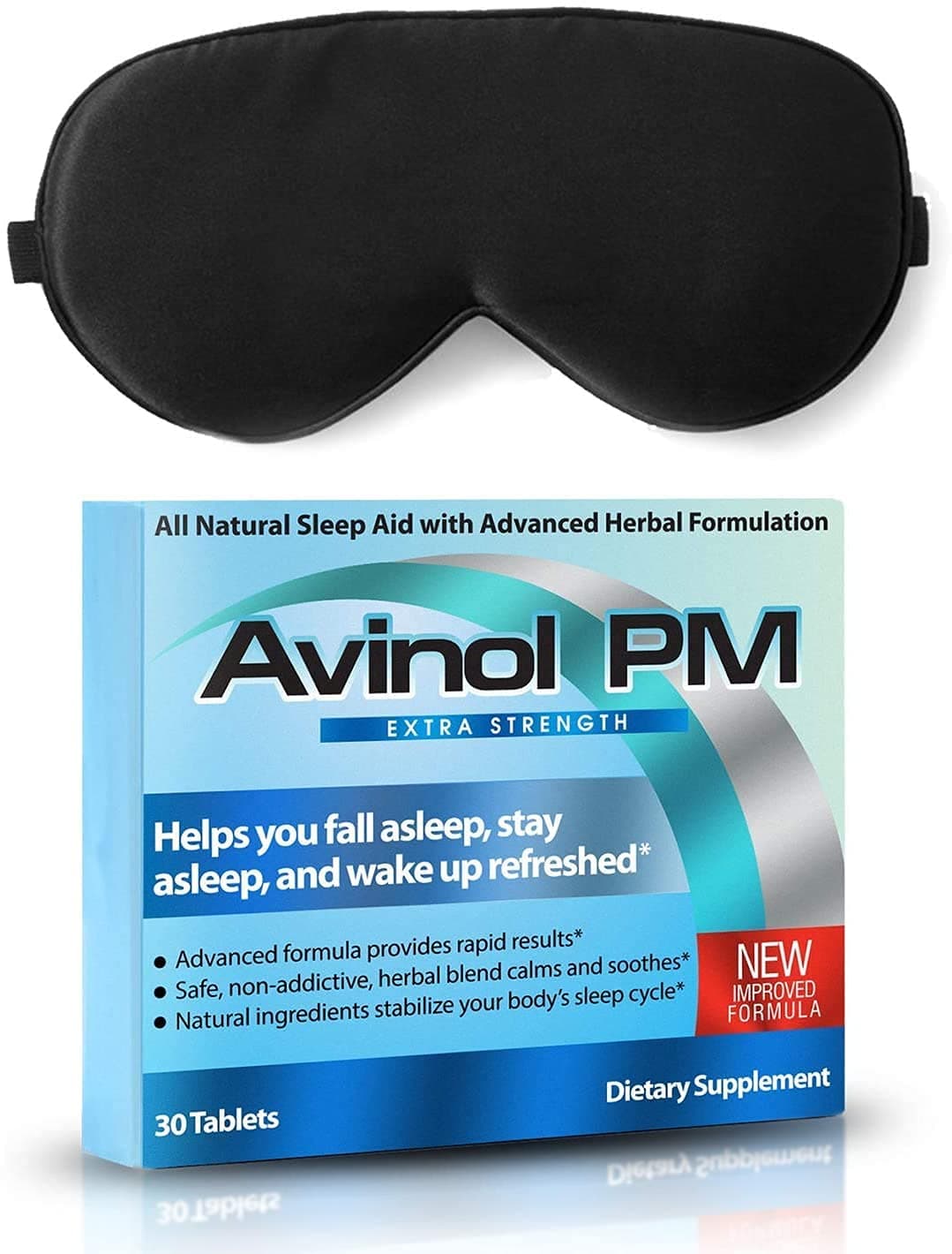 Extra Strength and Dream Elements Sleep Mask | All-in-One Natural Sleep Aid (30 ct) - 100% Pure Mulberry Silk Eye Mask (with Foam Ear Plugs & Anti Snoring Nose Clip) (2 Items)
