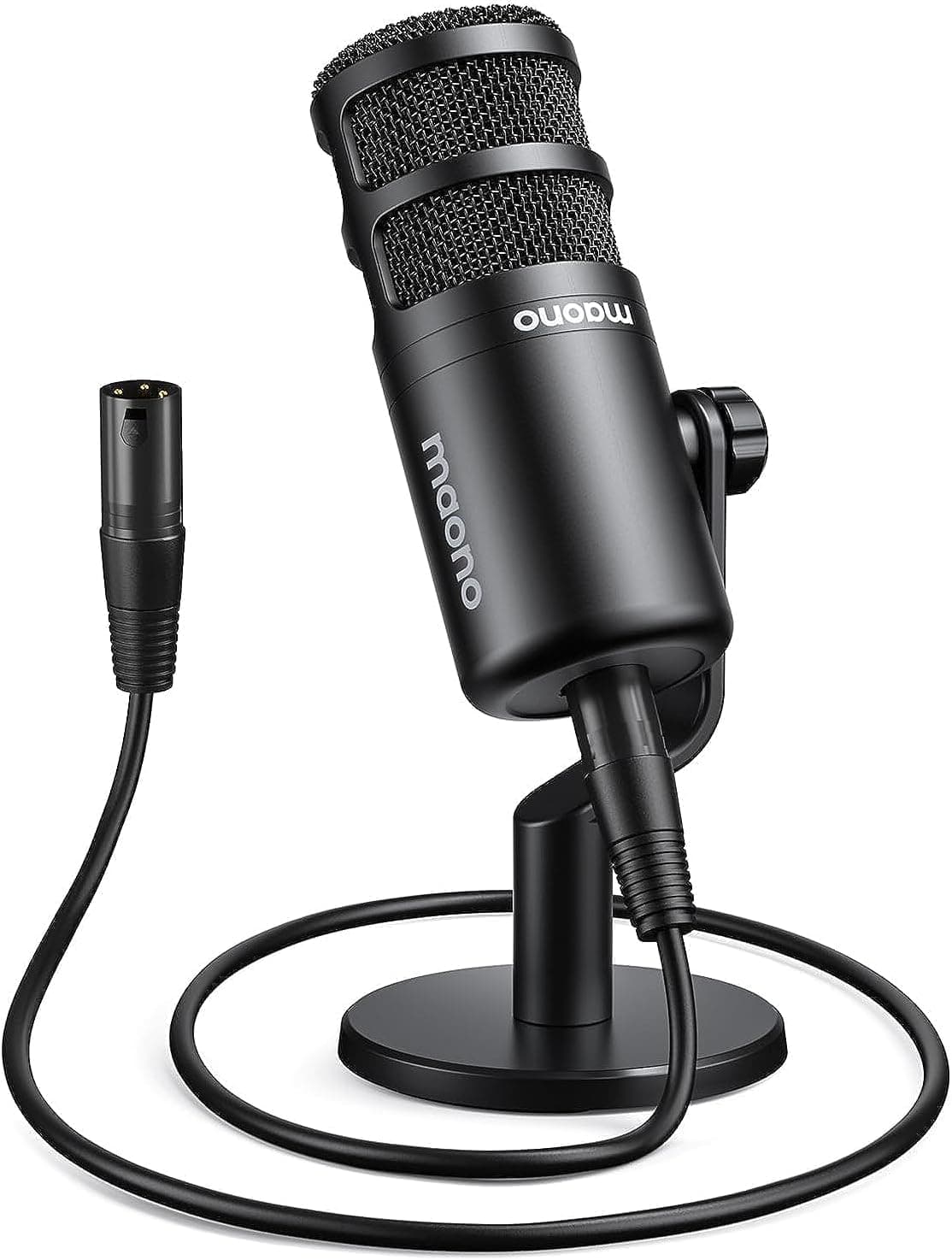 MAONO XLR Mic, Dynamic Microphone, Vocal Microphone, Unidirectional Built-in Pop Filter, XLR-XLR Cable Connection, Microphone Stand Included, For Audio Mixers, Sound Cards, Audio Machines, For Live