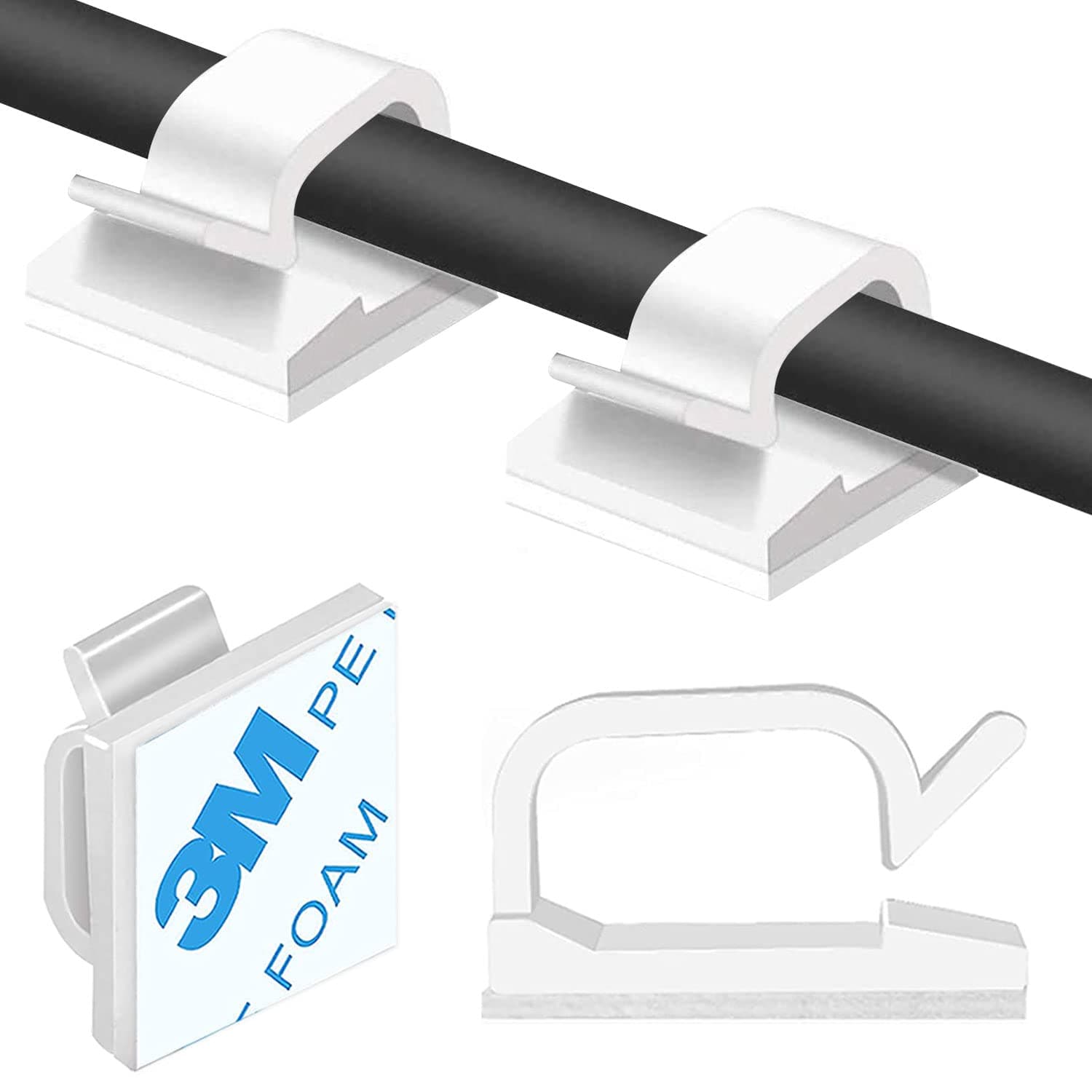 50pcs Adhesive Cable Clips, Wire Clips, Car Cable Organizer, Cable Holder, Cable Wire Management, Cable Holder for Car, Office and Home(Included S Size and Large Size Cable Clips) white …