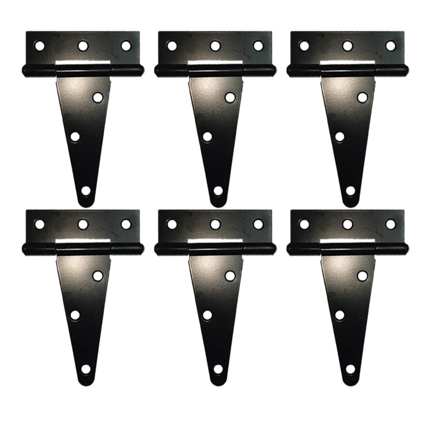 HLMOptimo Heavy Duty T Hinge Tee T Strap Shed Gate Barn Fence Door Hinge Wrought Rustproof Black (6 pcs, 4 inch)