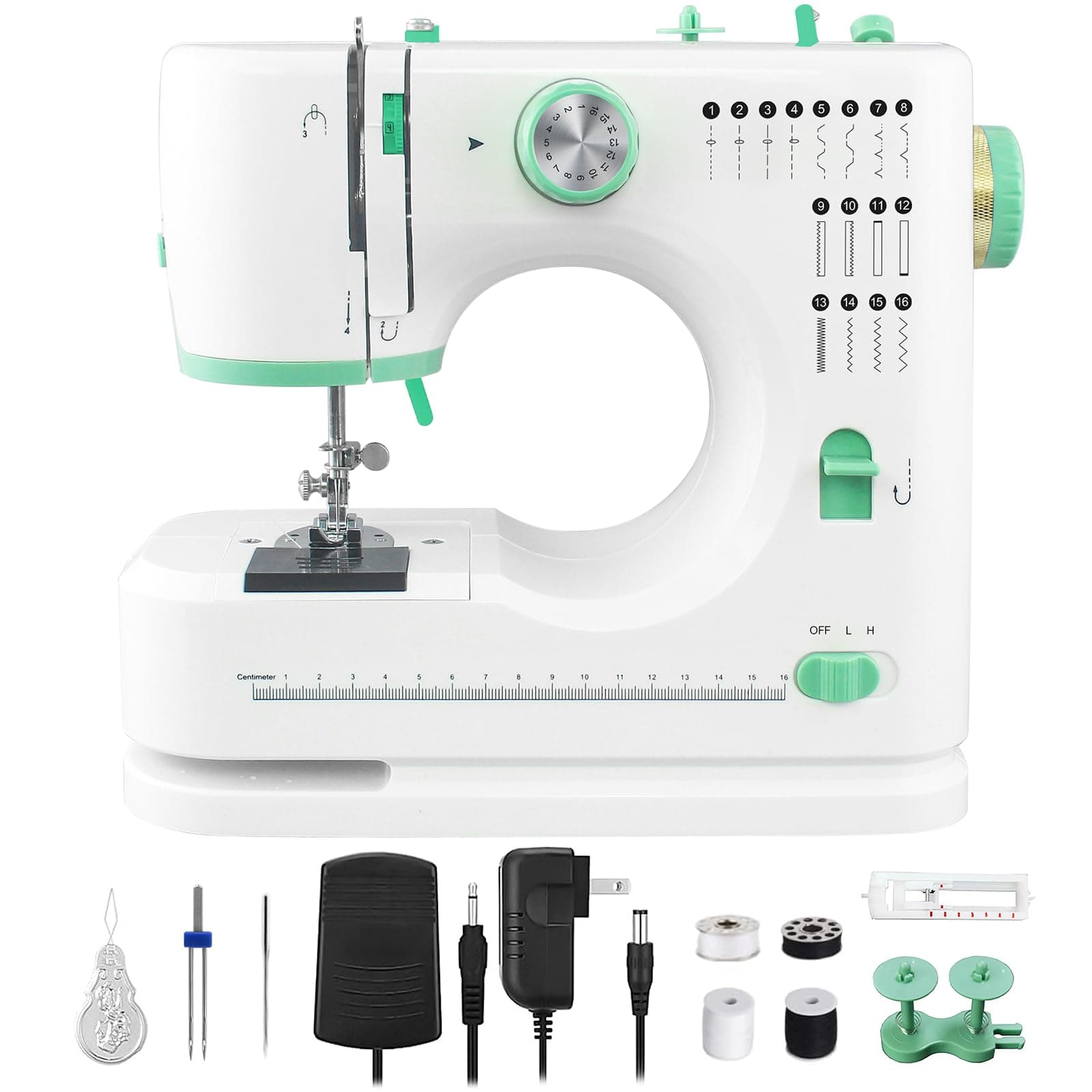 Sewing Machine With 16 Stitches, Mini Electric Multifunctional Sewing Machine With Extension Table, Double Needle 2 Speed 2 Thread, Reverse Stitch, compact Size for Beginners