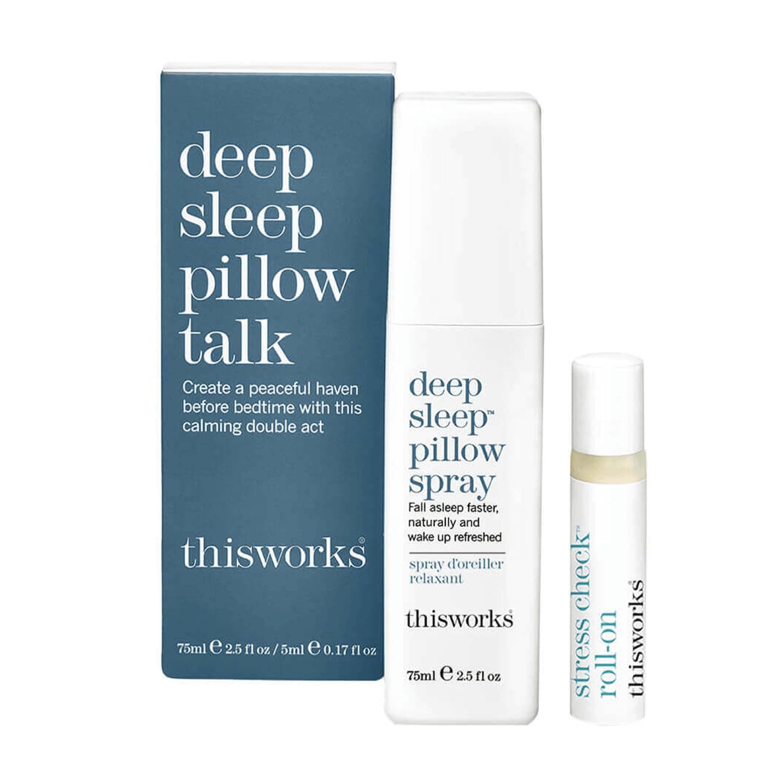This Works Deep Sleep Pillow Talk Kit - Gift Set with Deep Sleep Pillow Spray 75 ml and Stress Check Roll On 5 ml - Self Care and Sleep Gifts for Women