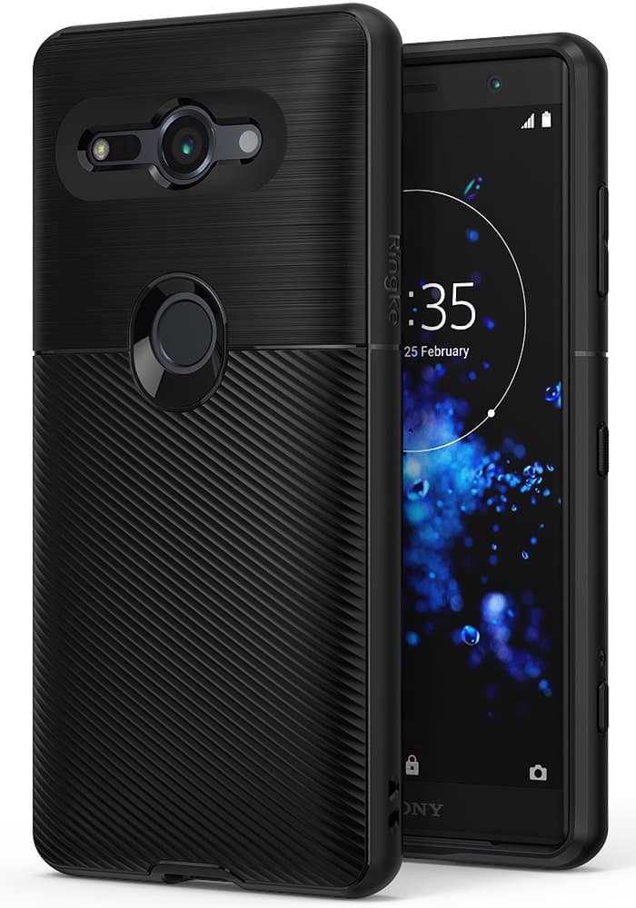 Ringke Onyx Designed for Xperia XZ2 Compact Case, Brushed Metal Design Flexible Slim Stroked Line Pattern Durable Anti Slip Shock Absorption Cover for Sony XZ2 Compact - Black