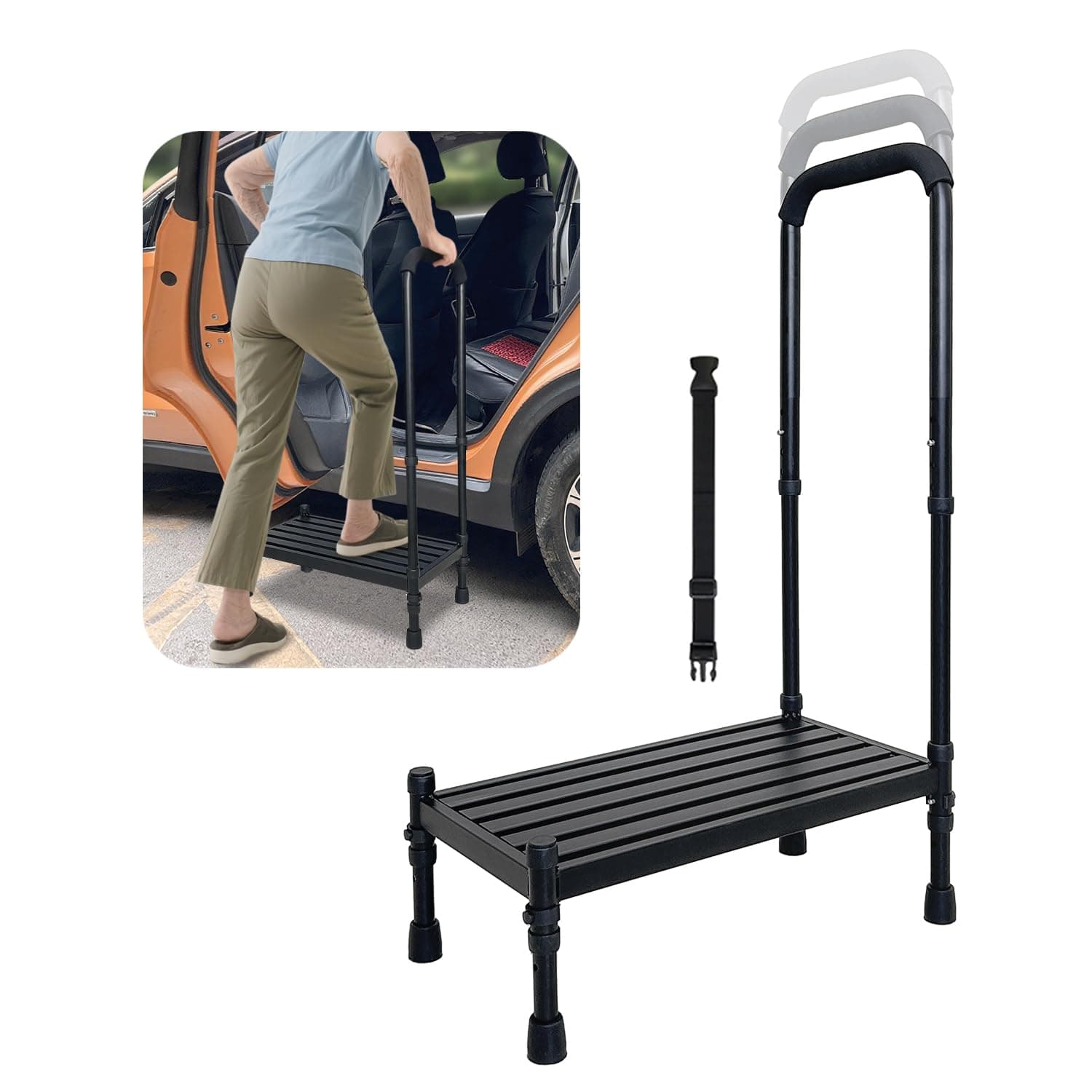 Medical Step Stool with Handle for Elderly SUV Car Step Stool Standing Assist Aids Portable Handicap Steps with Handrails Heavy Duty Bariatric Safety Metal Stepping Stool for Adults Seniors (Black)