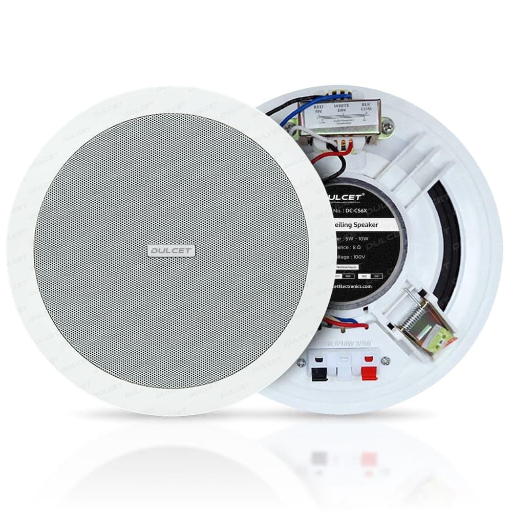 DULCET DC-CS6X 6.5 inch 10W Full Range 8 Ohms Wired Line Ceiling Speaker with Dedicated 100V Constant Supply Input & Line Matching Transformer specifically for PA Amplifier with 100V line Output