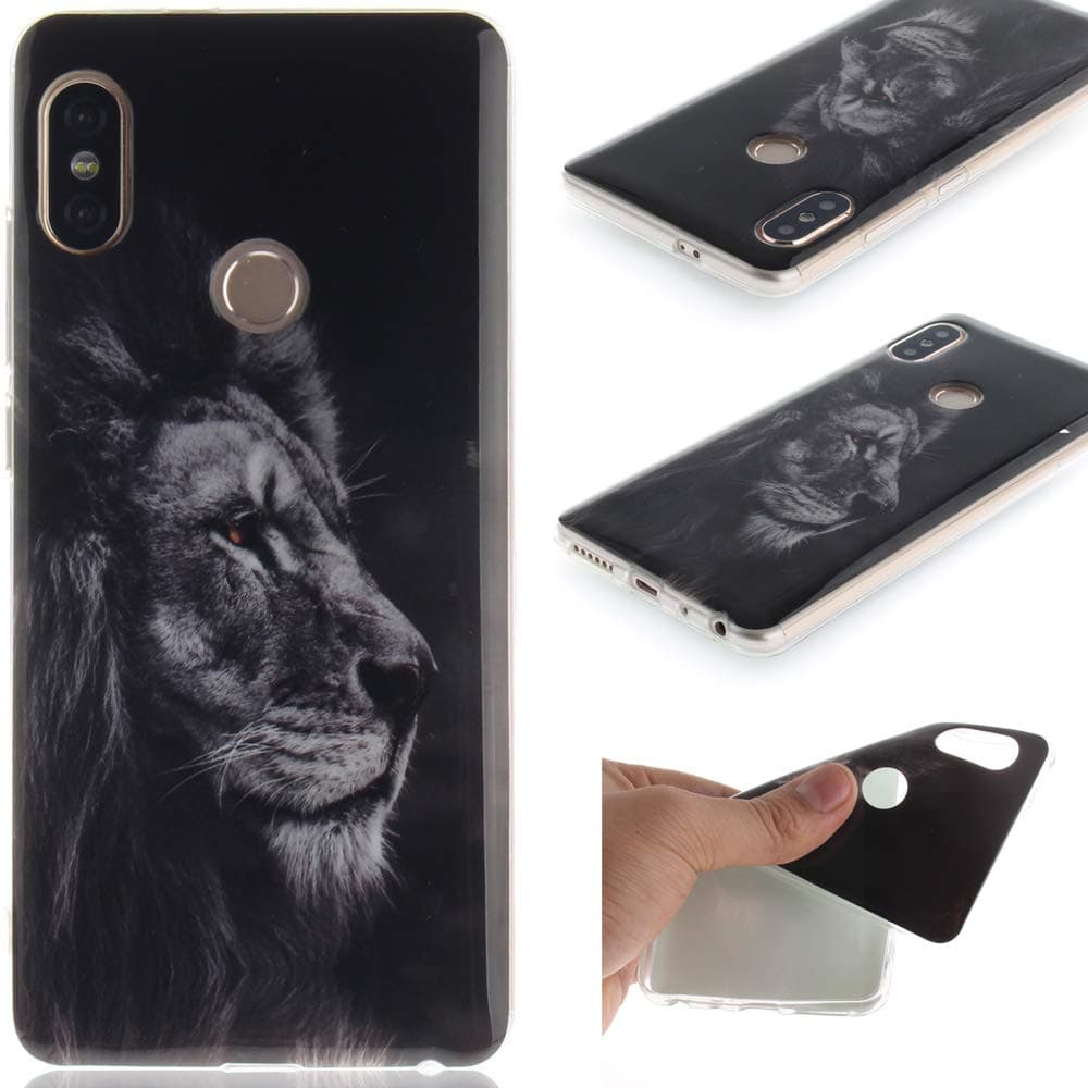 Ooboom Xiaomi Redmi Note 5 Pro/Mi A2 Case TPU Silicone Soft Gel Skin Back Cover Bumper Ultra Thin Slim for Xiaomi Redmi Note 5 Pro/Mi A2 - Lion Black