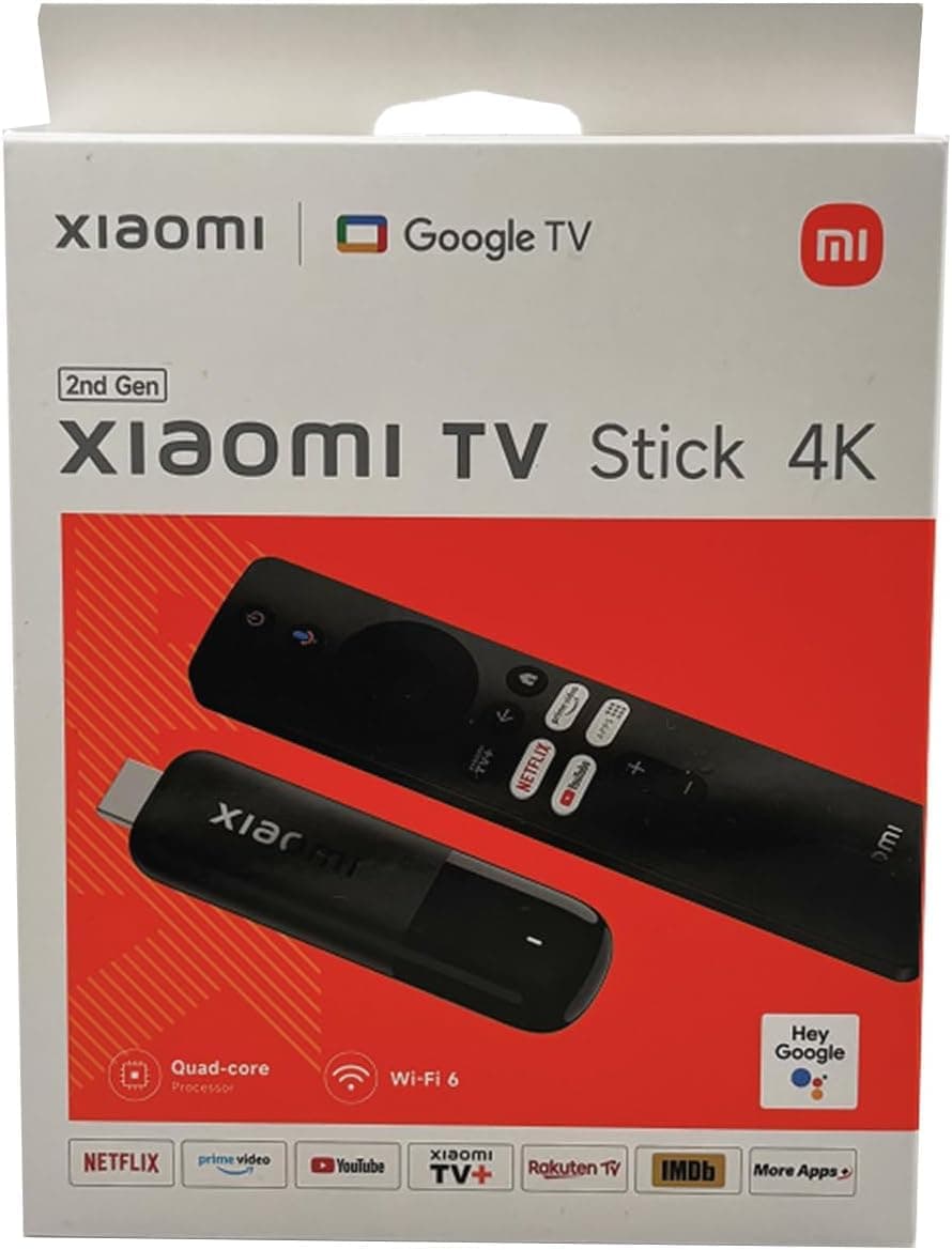 Xiaomi Mi TV Stick 4K 2nd Gen Ultra HD Streaming Device, Google TV™ with Google Assistant Voice Remote Control Streaming Media Player, Chromecast, 2GB 8GB HDR/AV1/2.4G/5G WiFi 6, Bluetooth 5.2