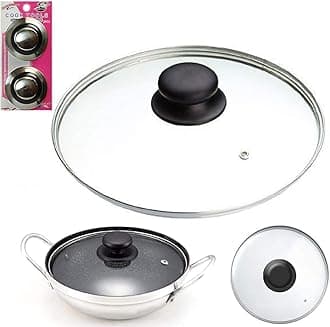 32cm Tempered Glass PAN LID & PK2 Pan Lid KNOBS -Replacement Wok Lid, Stir Fry Pan Lid, Stock Pots Lid, Casserole Pan Lid, Saucepan Lid (32cm Pan Lid)