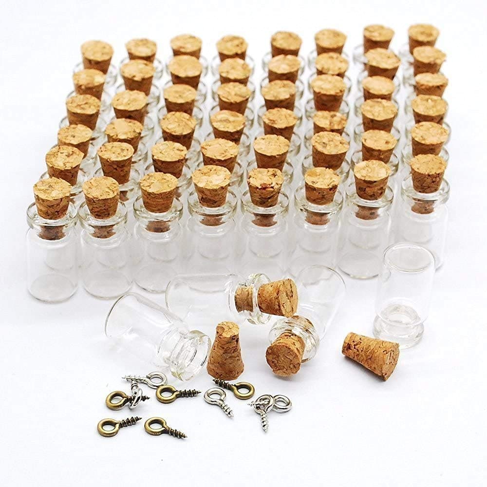 Qixivcom 60 Pcs 0.5ml Mini Small Bottles Vials Clear Glass Bottles Tiny Jars with Cork Stoppers Bottle Miniature Glass Bottle Gift DIY Decoration Empty Little Bottle Eye Screw for Arts Crafts Party