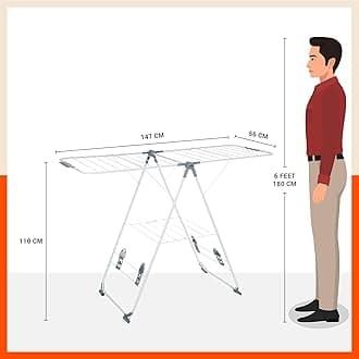 Bathla Foldable Clothes Drying Stand - Neo | 26 Drying Rails - 45 Feet Drying Length | Lightweight, Alloy Steel | Grey | 2 Year Warranty