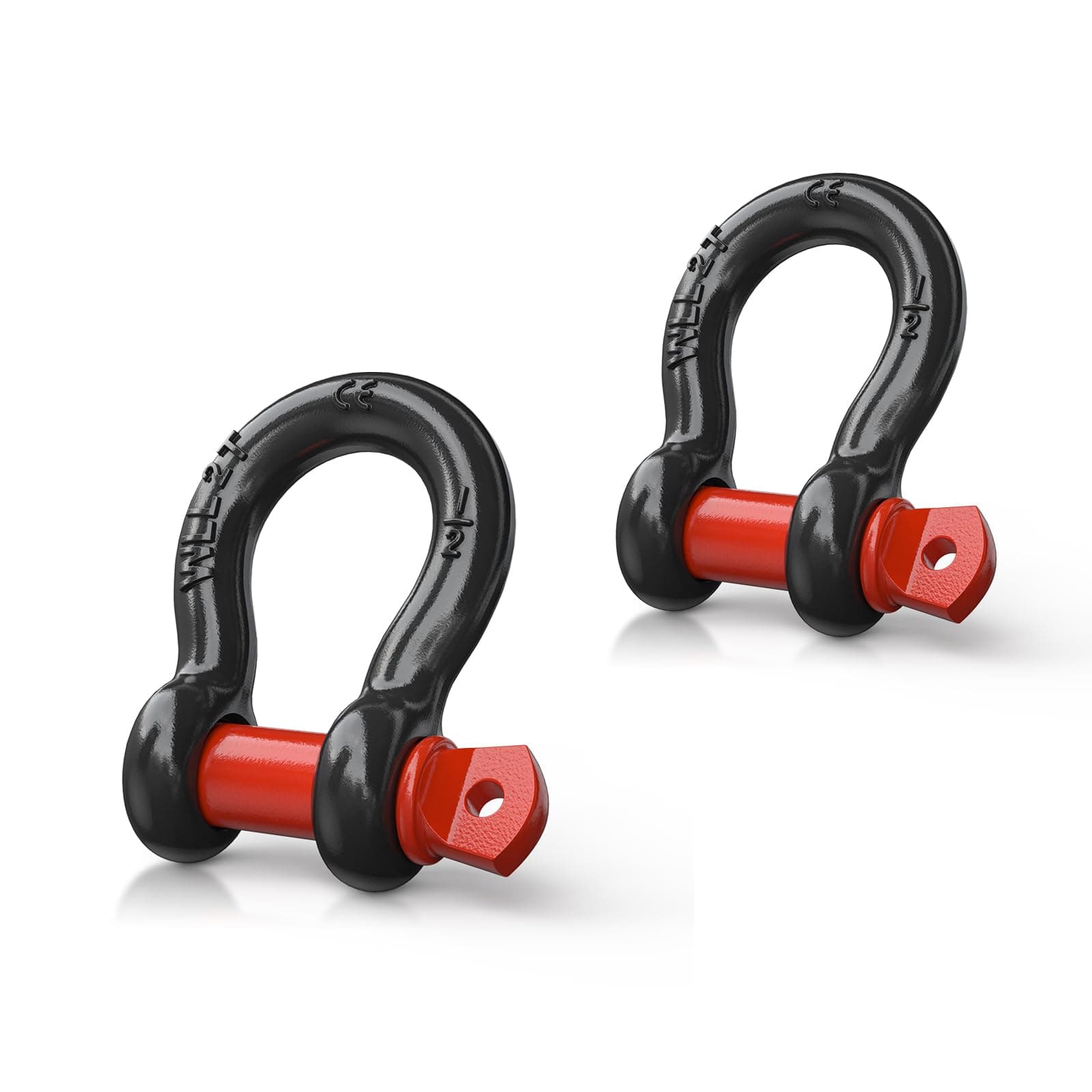 Nilight 2 Pack Small Shackles 1/2" D-Ring Shackle 2 Ton (4409 lbs) Capacity Heavy Duty Off Road Recovery Shackle Kit for Cars and Other Applications for Tie Downs, Black Red
