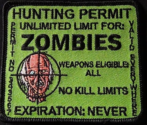 Zombie Hunting Permit Patch 3.5"x3" Green