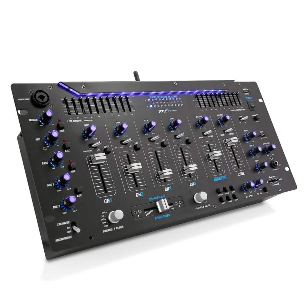 Pyle 6 Channel Mixer DJ Controller with Bluetooth, Professional Sound Digital Mixing System with LED Illumination, Slider Controls, Speed Control, 10 Band Equalizer 5U Rack Mount System - PYD1964B.5