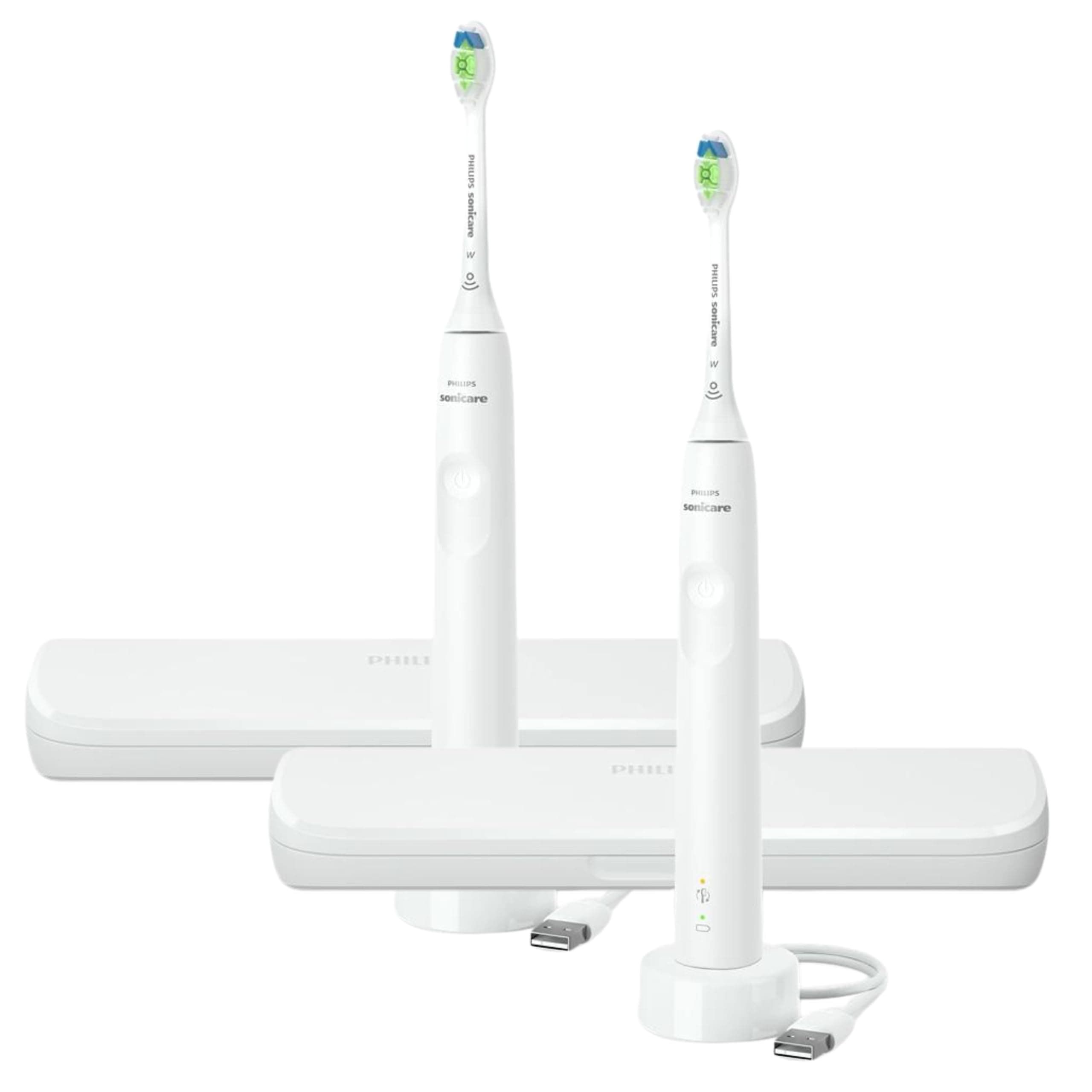 Sonicare Electric Toothbrush with DiamondClean Brush Head 2-Pack Bundle, Rechargeable Electric Tooth Brush with Pressure Sensor, Sonic Electronic Toothbrush, Travel Case, White