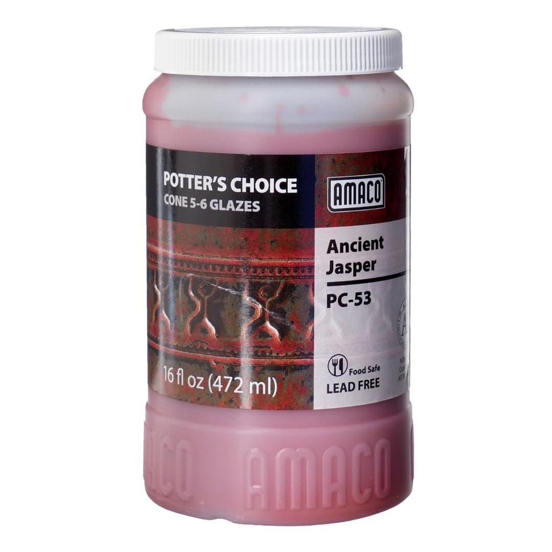 Potter's Choice PC-53 Ancient Jasper Olive Green Red Rust High Fire Glaze Pint, 16 oz. (473 mL), Layerable Mid-High Fire Cone 5-6 (PC) Liquid Ceramic Pottery Glaze for Bisque