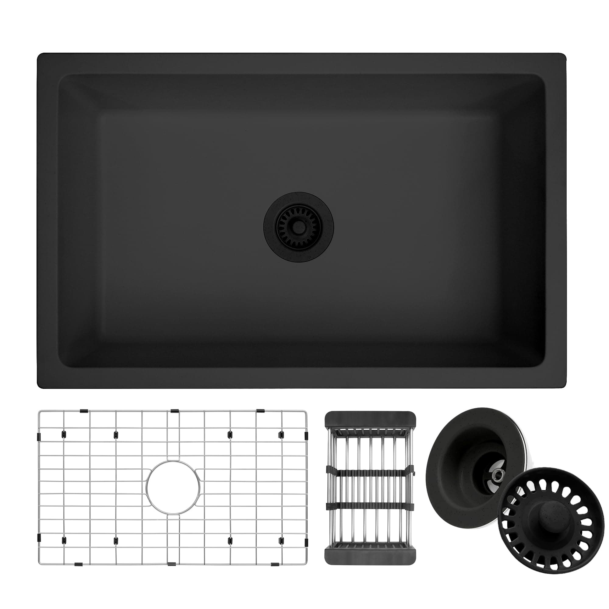 Black Kitchen Sink, Matte Black Granite Composite Kitchen Sinks with Accessories, 30 Inch Undermount Quartz Stone Kitchen Sinks, 30" x 19" x 9" Large and Deep Single Bowl Kitchen Sinks