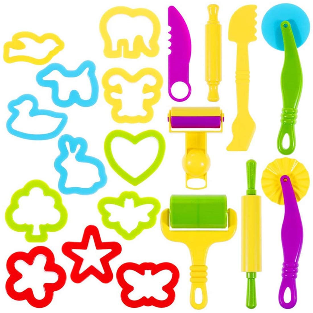 Dough Tools Set for Kids 20 PCS Dough Play Tools with Animal Cutters,Rollilng Pins,Rollers, Random Color