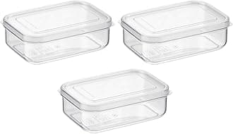 Lustroware Micro Clear Food Storage Container Set of 3 with Lid, BPA Free Shatterproof Canister, Dishwasher Microwave Safe, Fridge Pantry Refrigerator Organizer, Made in Japan (21 oz)