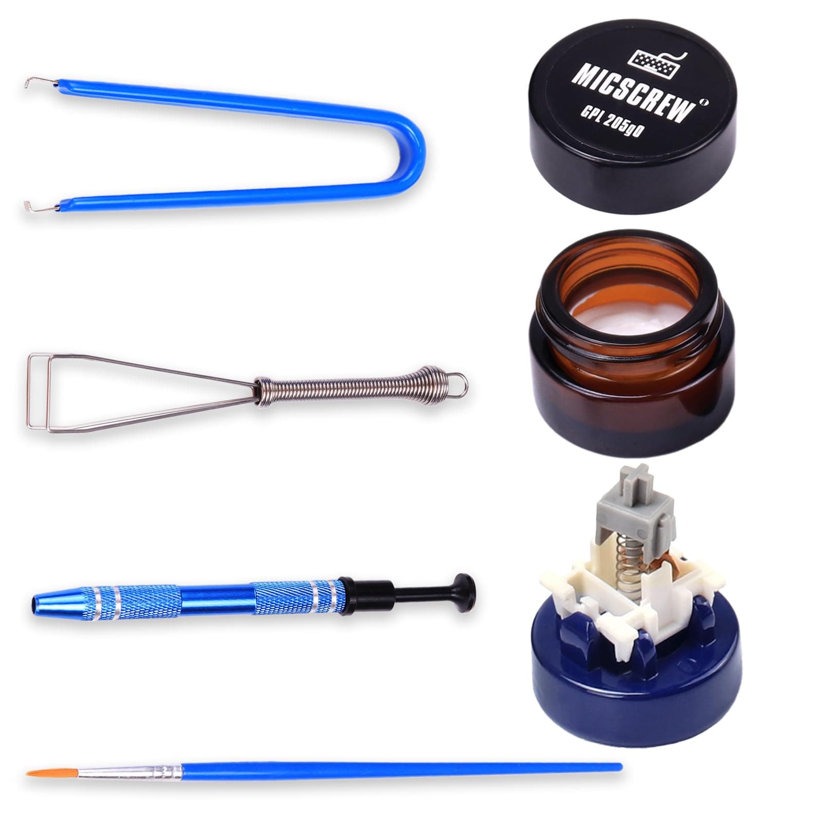 6 PCS Keyboard lube kit Includes 0.17 OZ GPL 205G0 Grease，Switch Opener for MX Mechanical Keyboard, Keycap Puller， Switch Puller，Stem Holer，Lube Brush，Ideal for Mechanical Keyboard Krytox 205G0