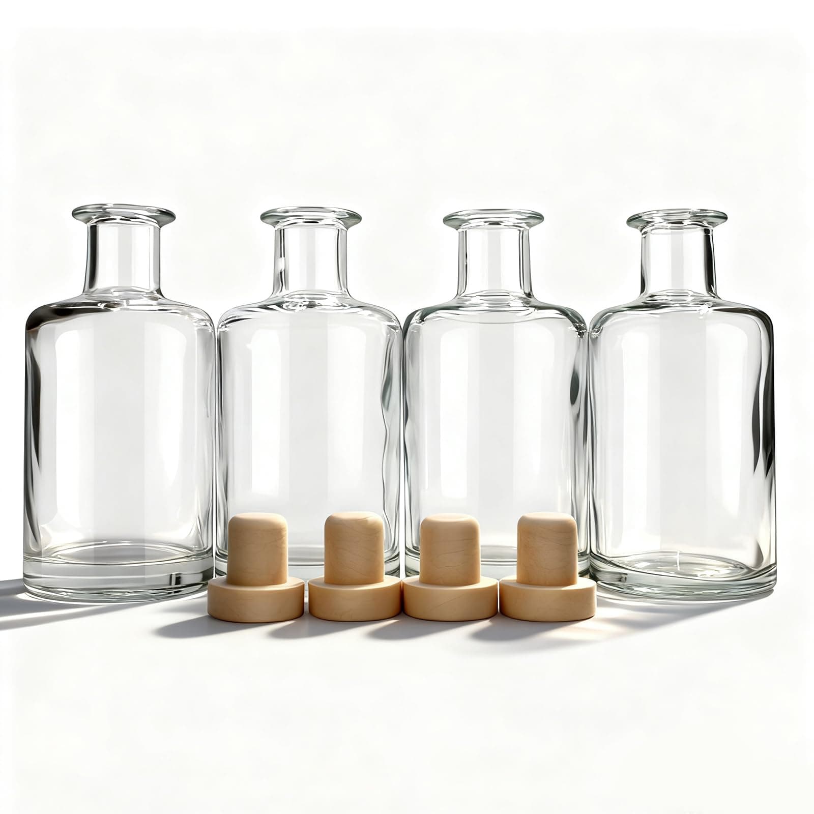 Glass Diffuser Bottles Diffuser Jars with Cork Caps Set of 4 – 5.3 inches High, 240ml 8.2 Ounce. Fragrance Accessories Use for DIY Replacement Reed Diffuser Sets.