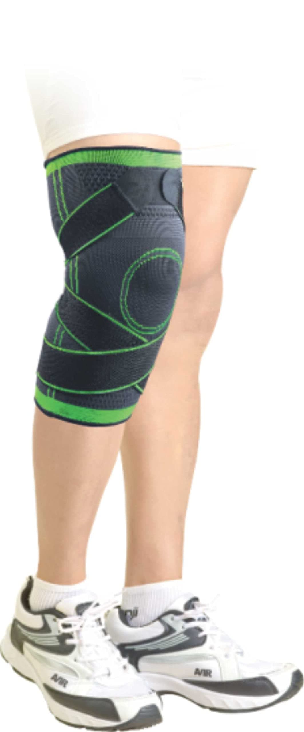 Dyna Pro Knee Cap with Compression and Adjustable Straps for Custom Fit | Injury Prevention, Recovery, Pain Relief | Gym, Running, Sports, CrossFit | Meniscus Tear, ACL, PCL, Arthritis | Suitable For