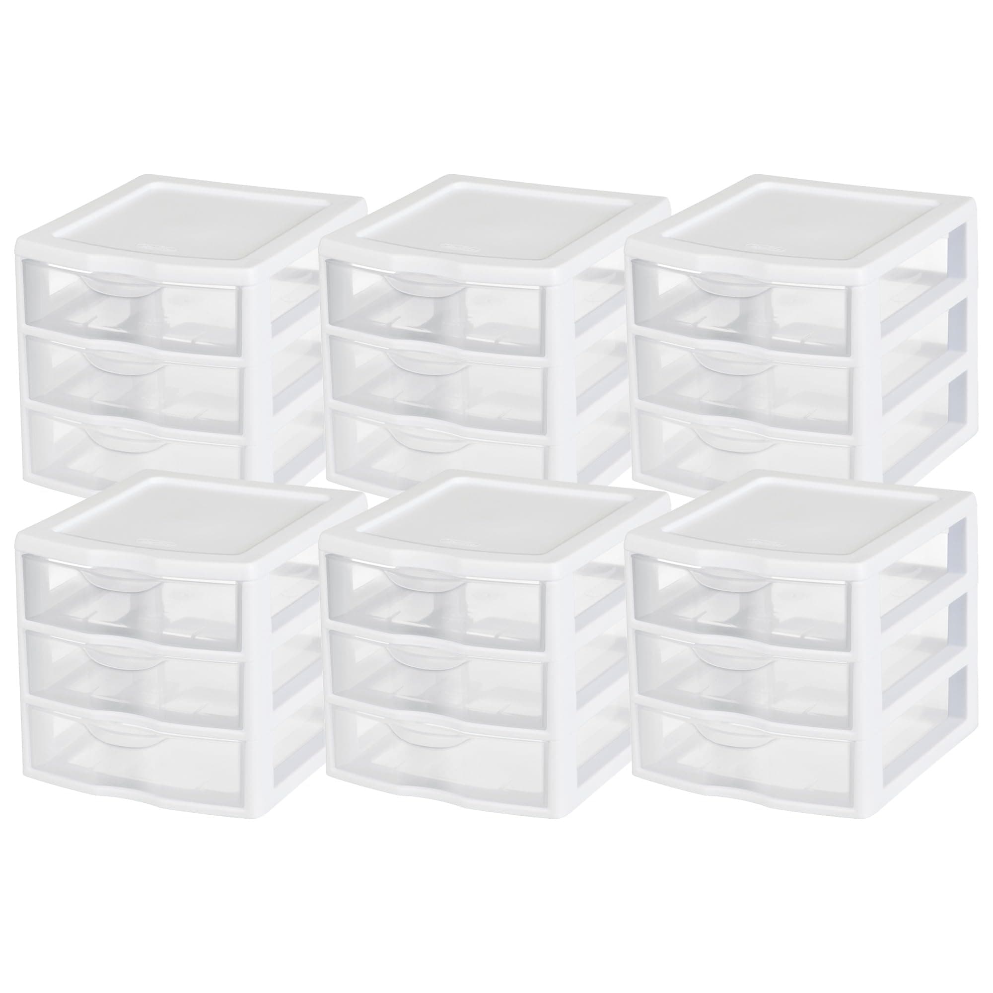 Sterilite 20738006 Small 3 Drawer Unit, White Frame with Clear Drawers, 6-Pack