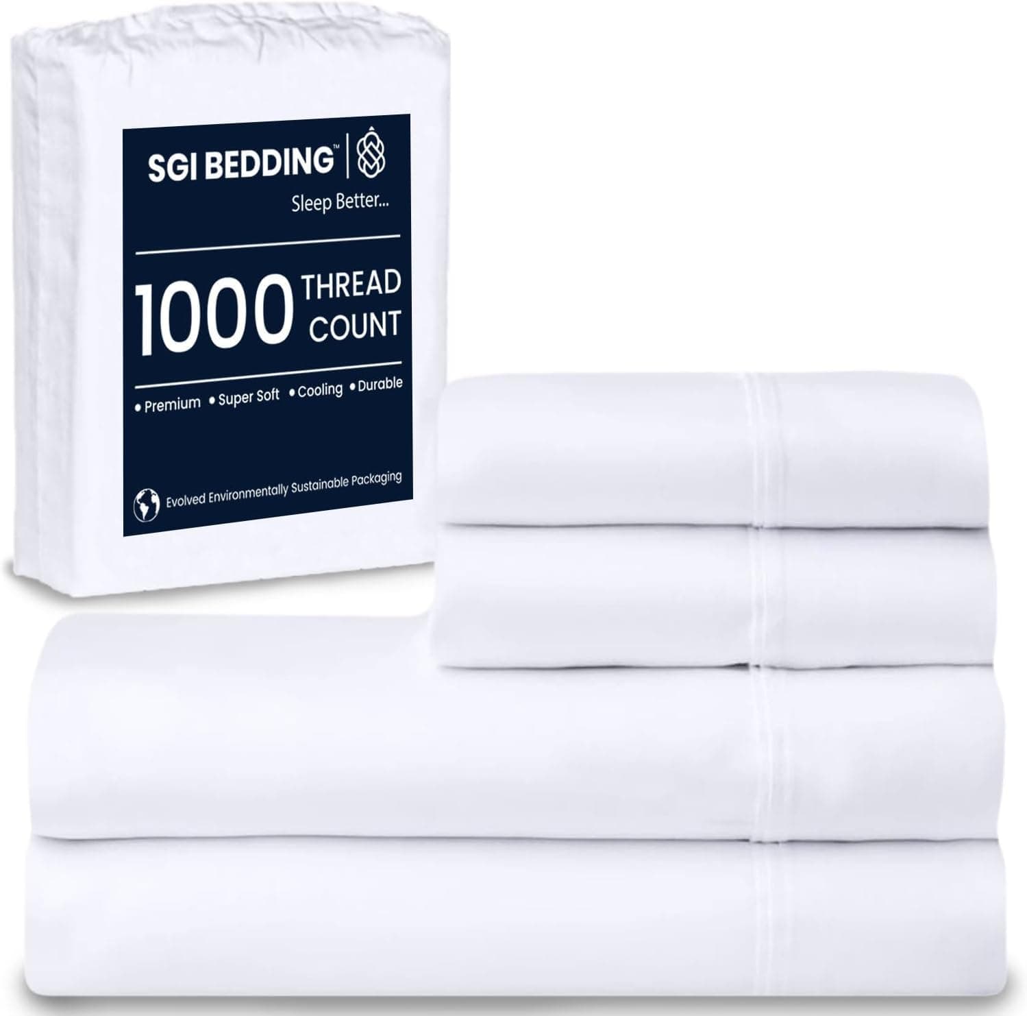 SGI 1000 Thread Count Egyptian Cotton King Sheet Set – Ultra Soft, Deep Pocket 17” Fitted, Breathable & Hotel-Quality,Luxury 4-Piece Premium Bedding Set for Crisp, Durable Comfort – White