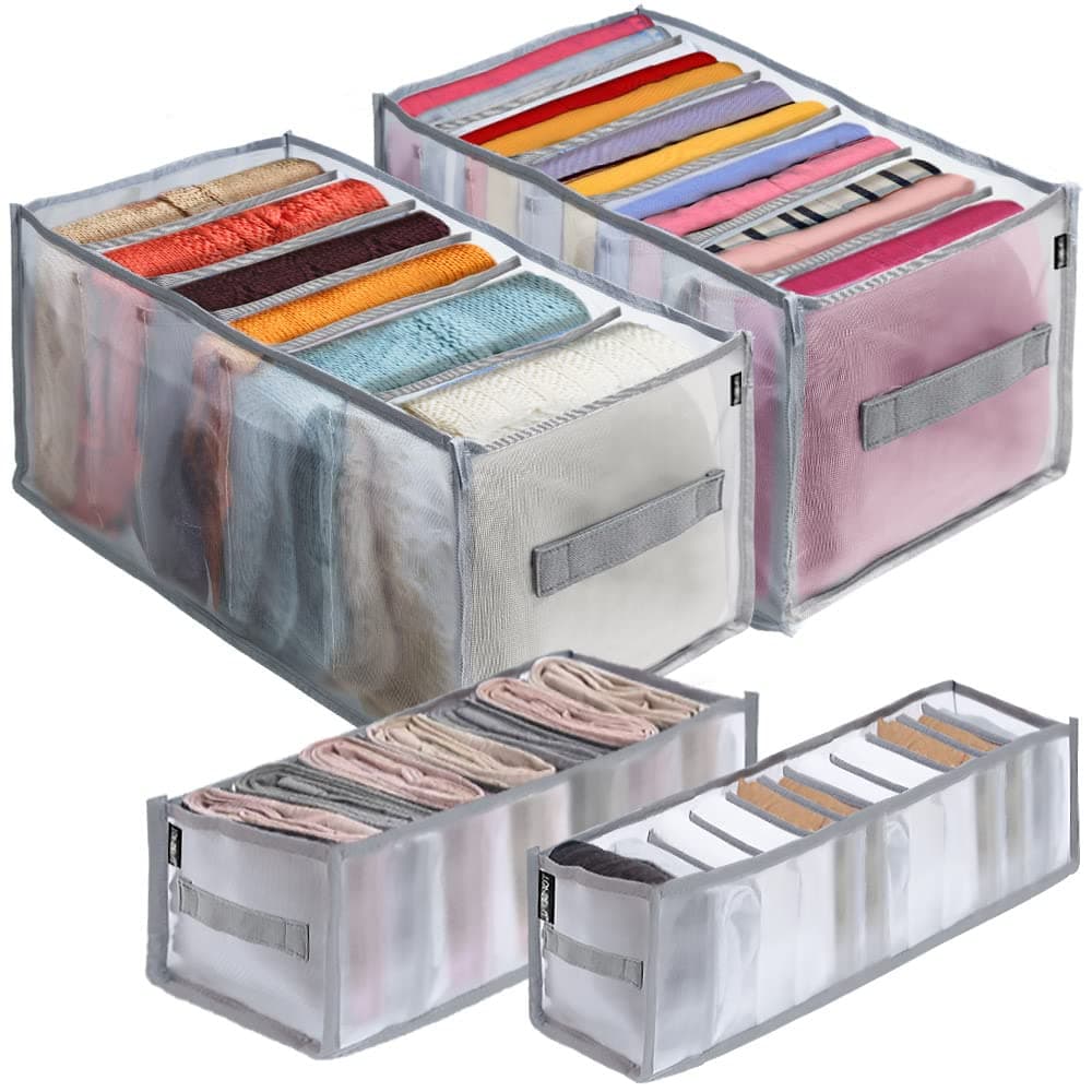 TOPSEFU Upgraded Version Extra Large Wardrobe Storage Organiser, 4 Pcs Foldable Wardrobe Clothes Organiser, Clothes Drawer Organisers for Jeans, Shirts, Trousers, Leggings, Baby Sweaters