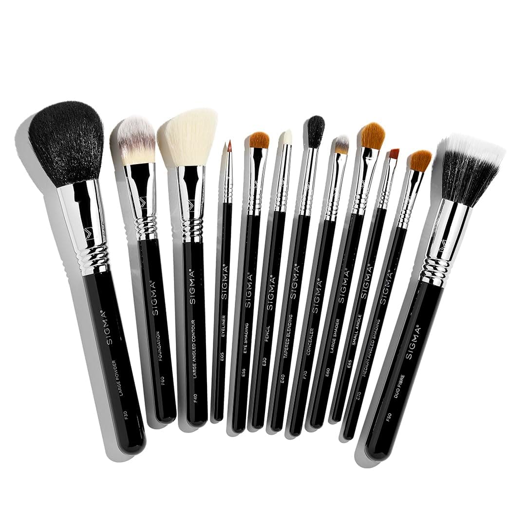 Essential Makeup Brushes Set – Professional Grade Makeup Brush Set with Premium Fibers and Sleek, Durable Handles for Face & Eyes, Includes 12 CK001 Black Makeup Brushes