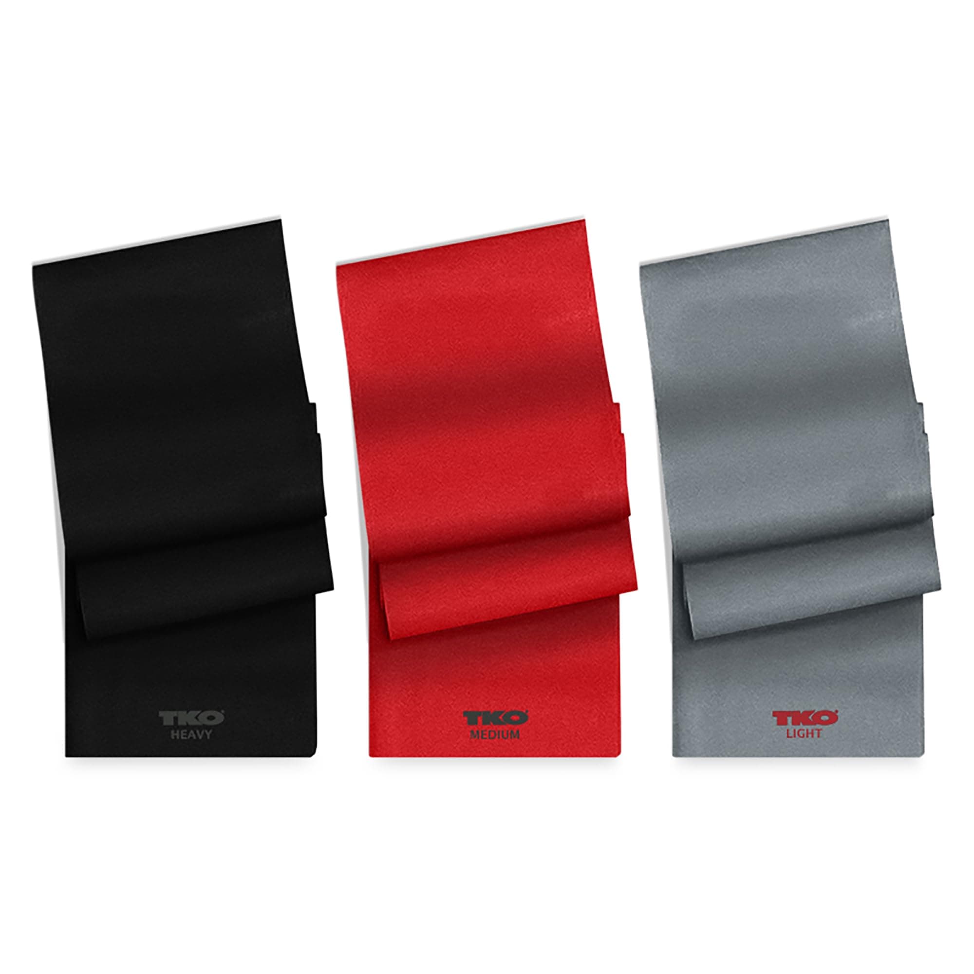 TKO Resistance Bands Set - 3 Pack - Flat Elastic Exercise Gear for Women, Men - Fitness, Workout, Light, Medium, Heavy Levels