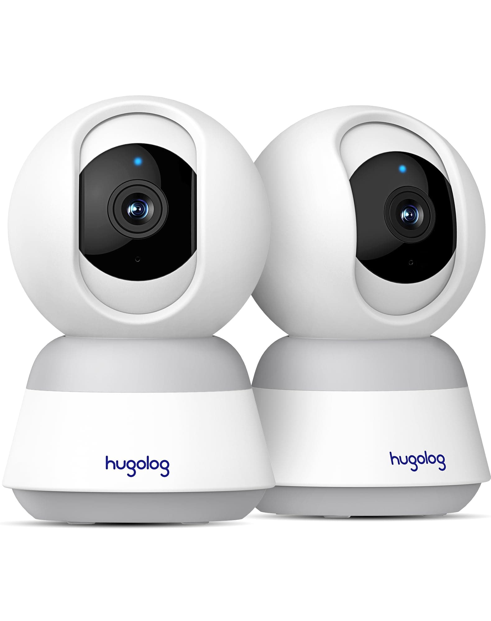 Hugolog - 3K 5MP Indoor Security Camera (2 Pack) with Auto Focus, Starlight Color Night Vision, Human/Pet AI, Noise Reduction, US Cloud, Works with Alexa, Great for Baby Monitor/Pet Camera/Home